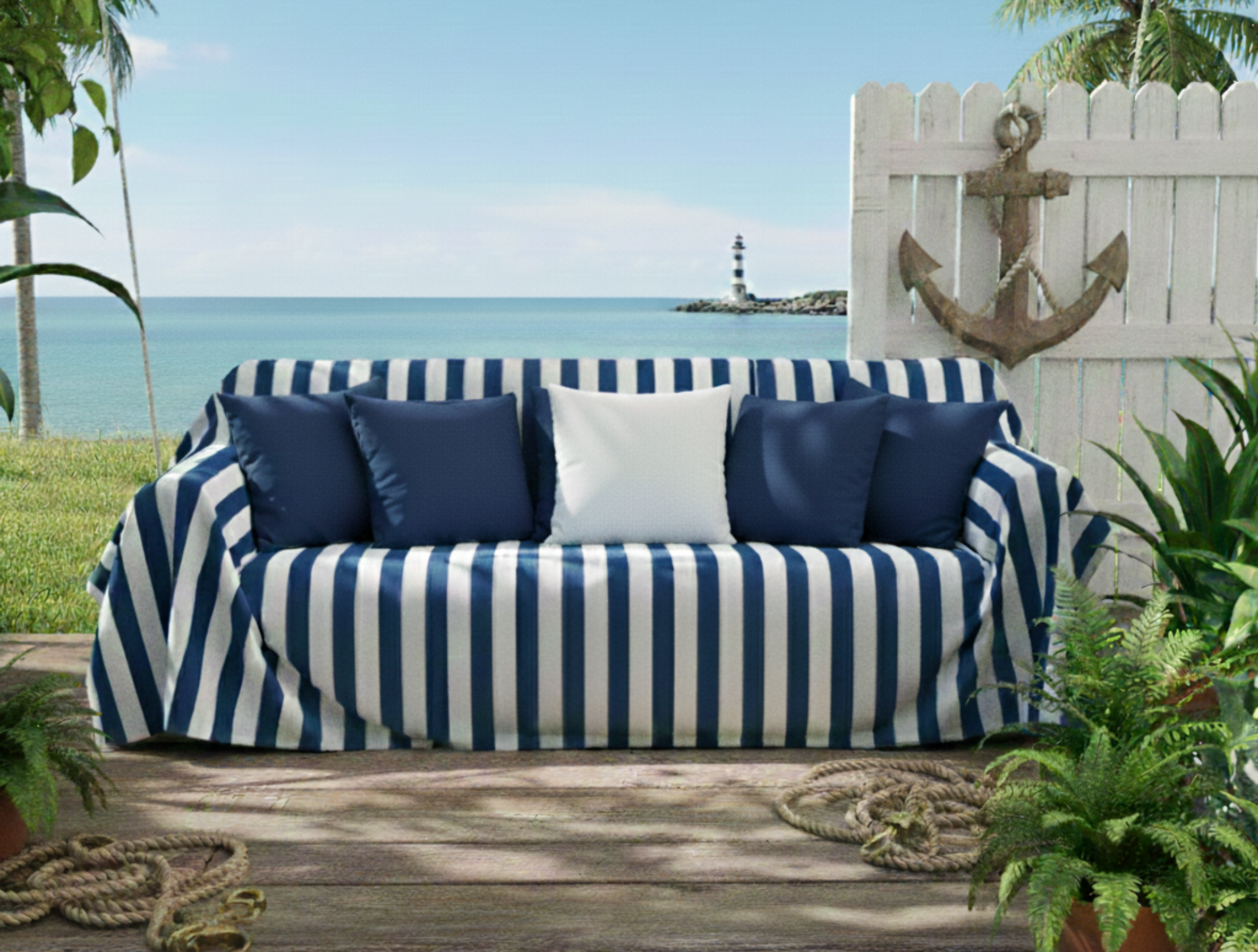 Striped Outdoor Sofa Cover - Standard