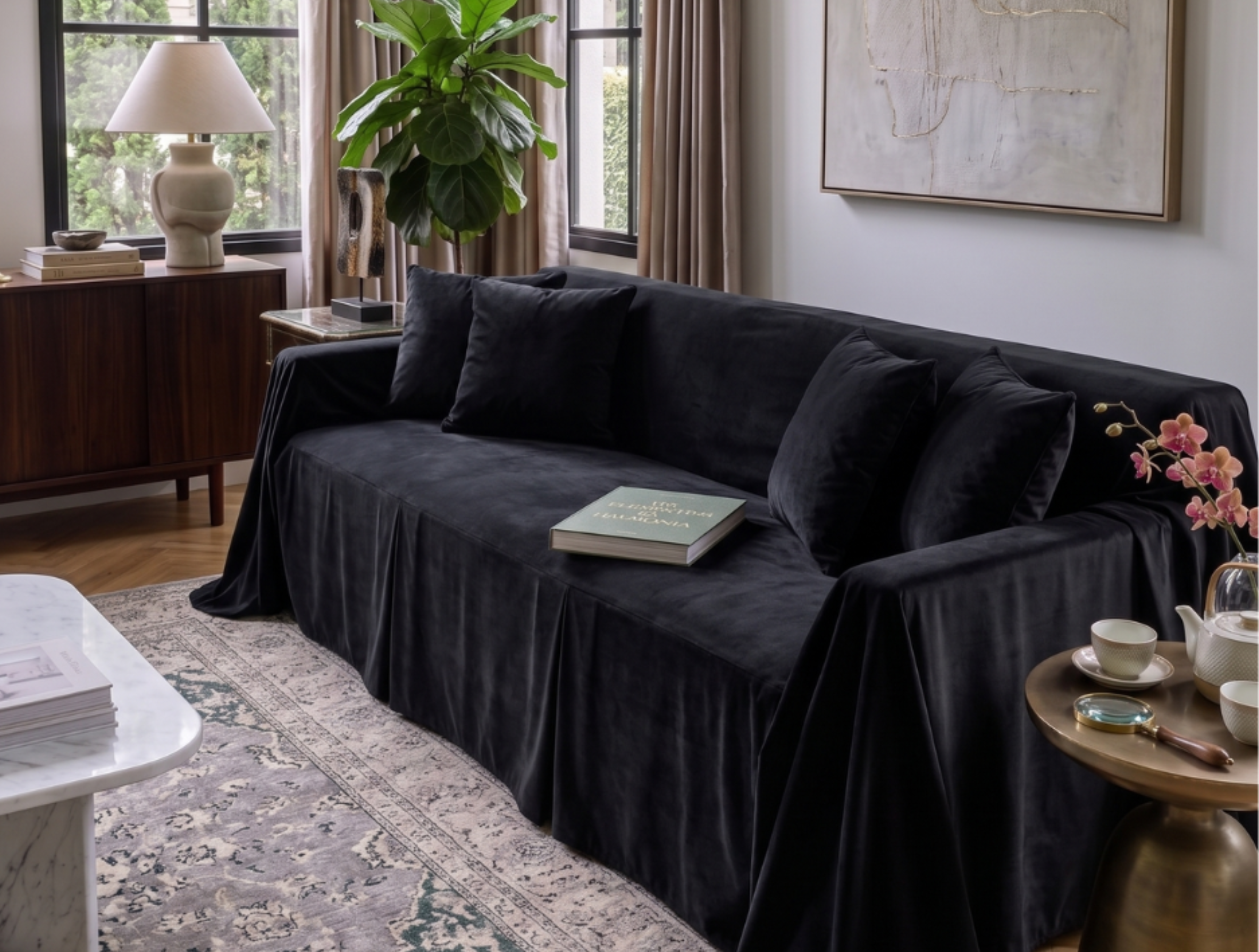 Velvet Sofa Cover (With Pleats) - Standard
