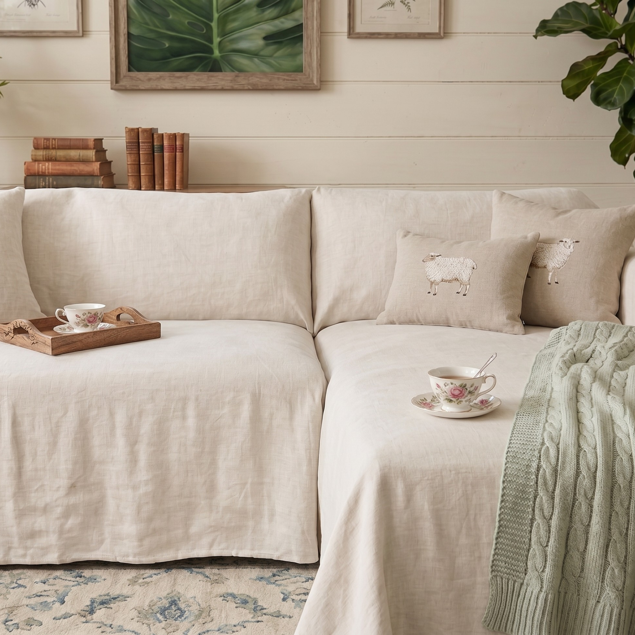 Linen Sofa Cover - L-Shaped