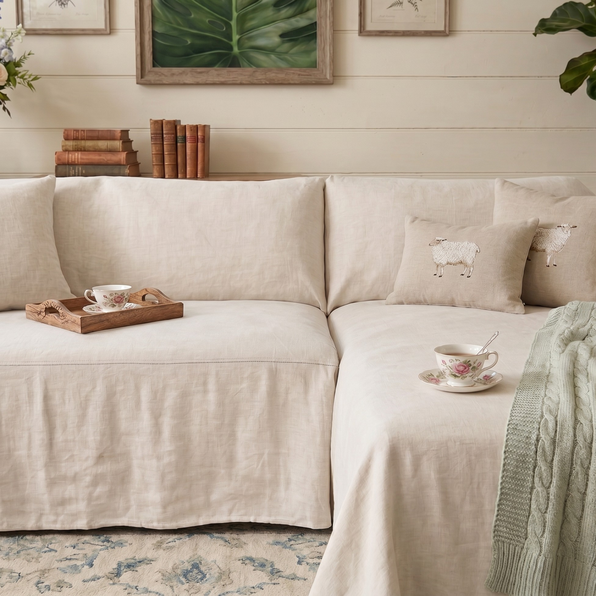 Linen Sofa Cover - L-Shaped