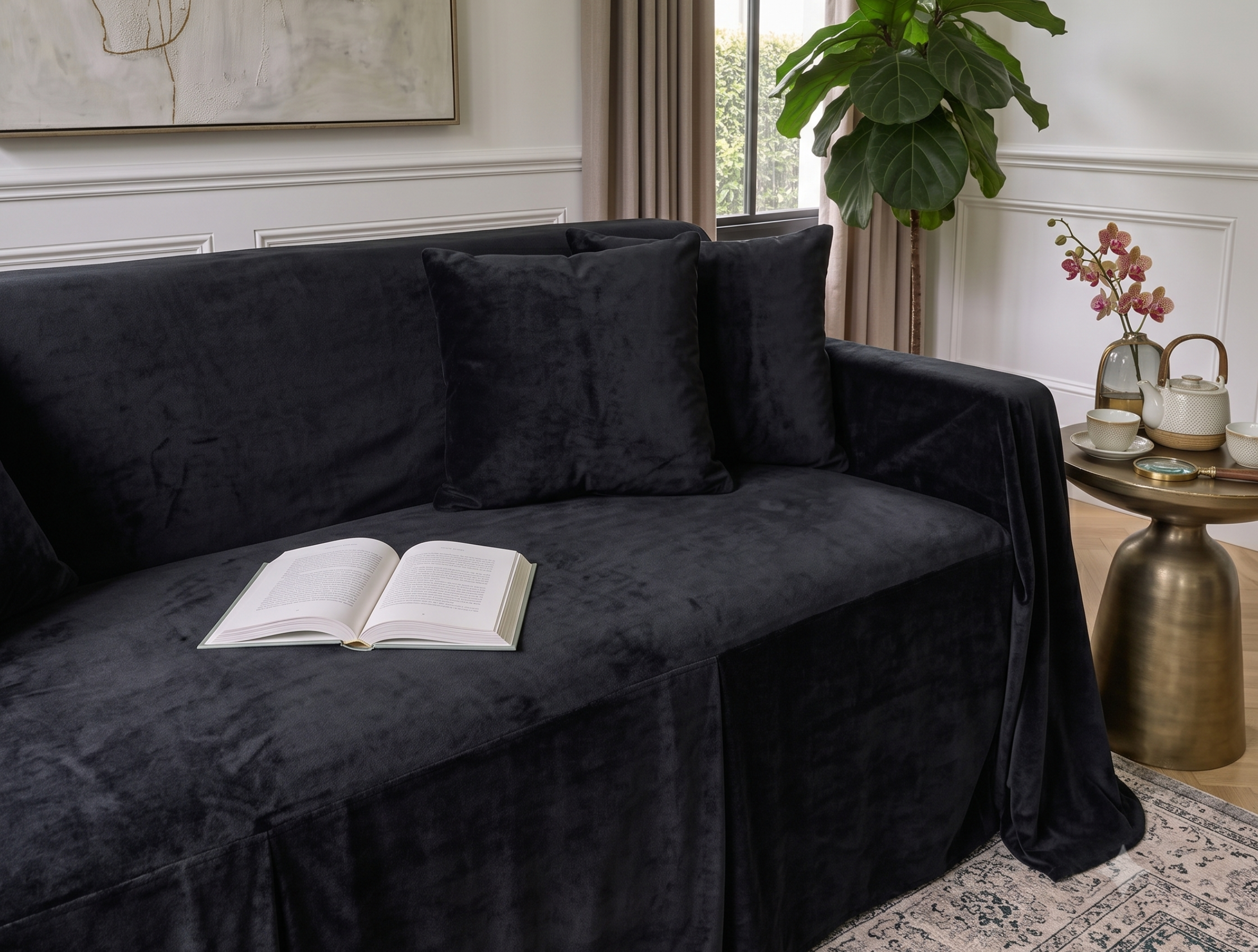 Velvet Sofa Cover (With Pleats) - Standard
