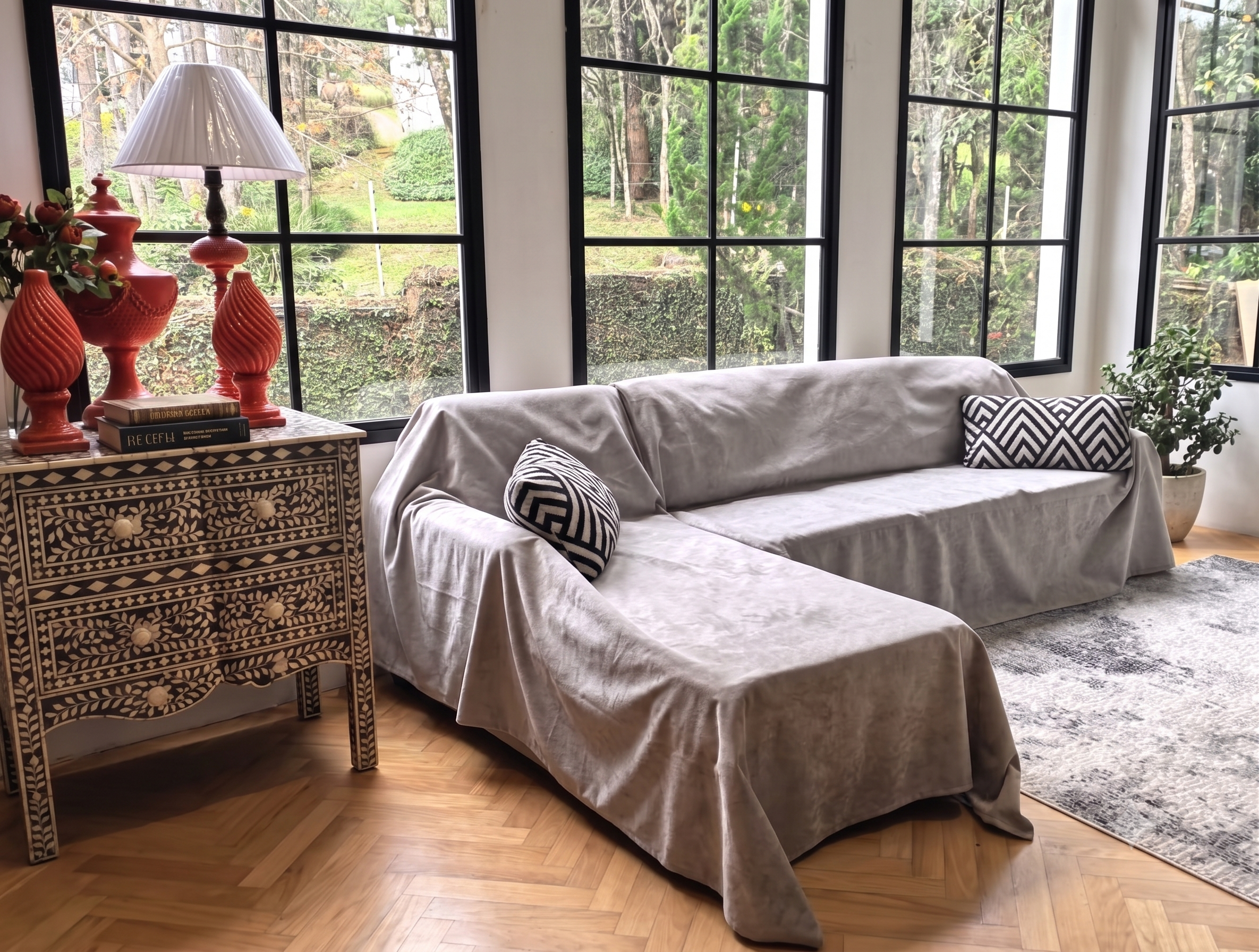 Water-Repellent Velvet Sofa Cover - L-Shaped