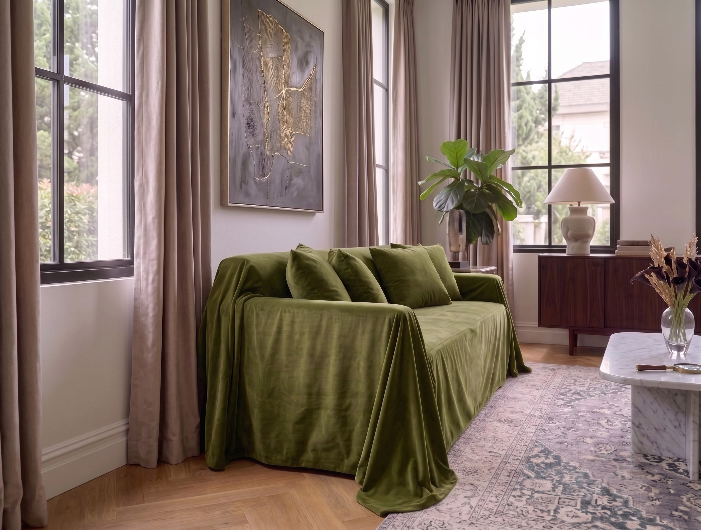 Velvet Sofa Cover (No Pleats) - Standard