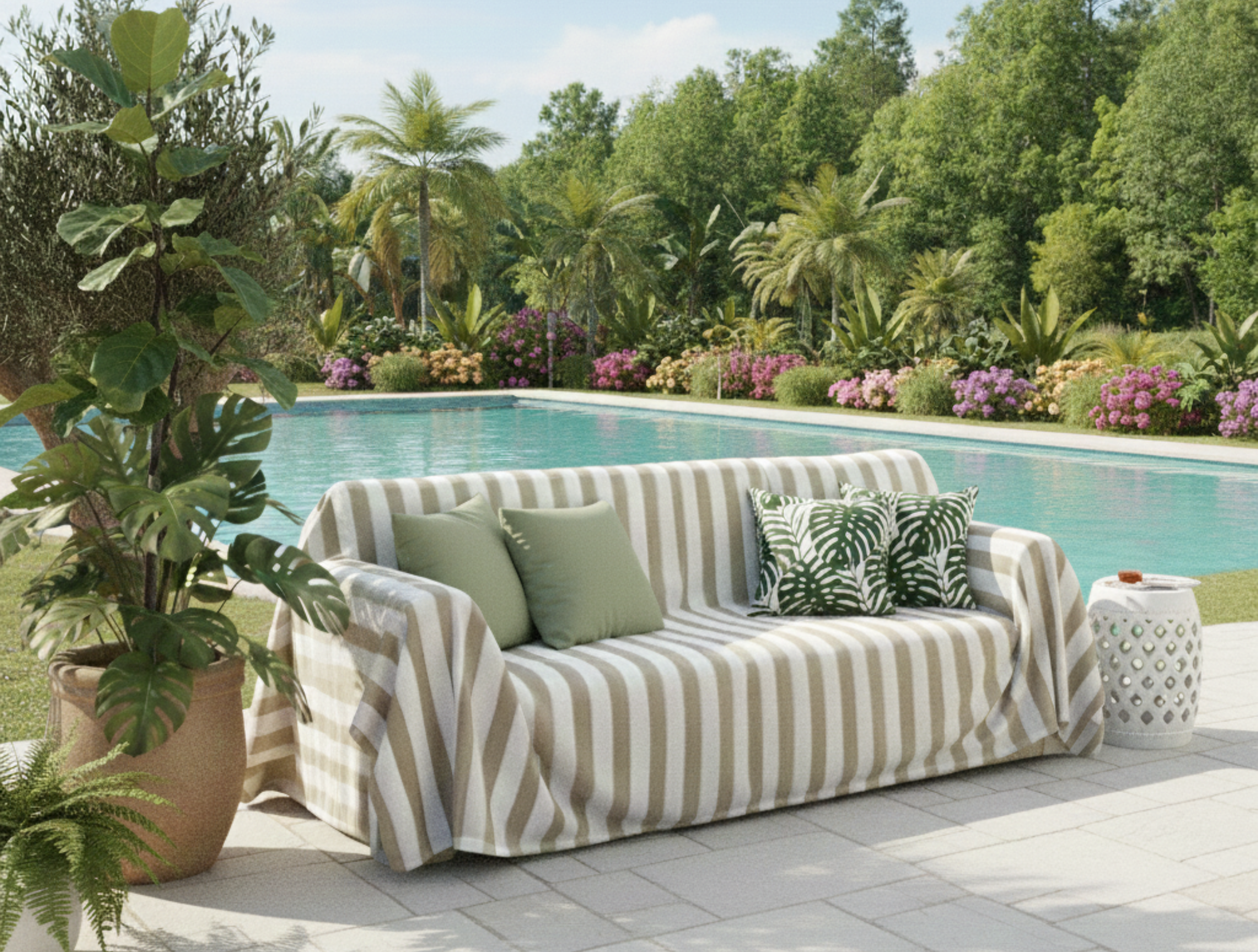 Striped Outdoor Sofa Cover - Standard