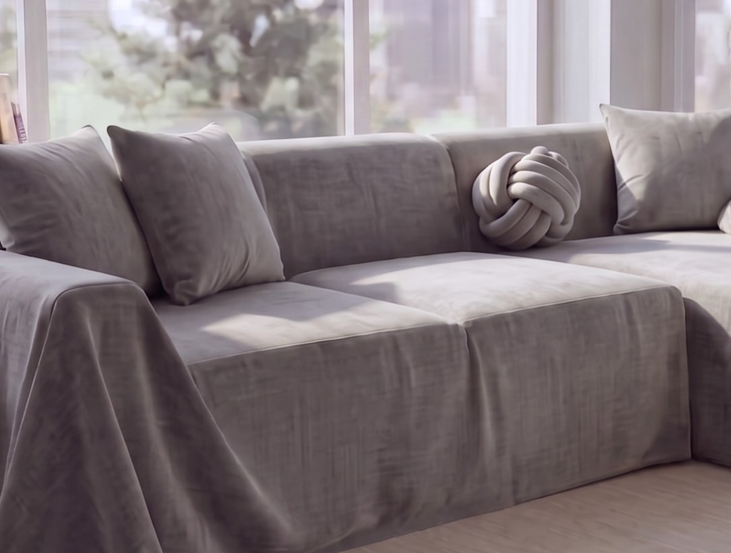 Water-Repellent Velvet Sofa Cover - L-Shaped