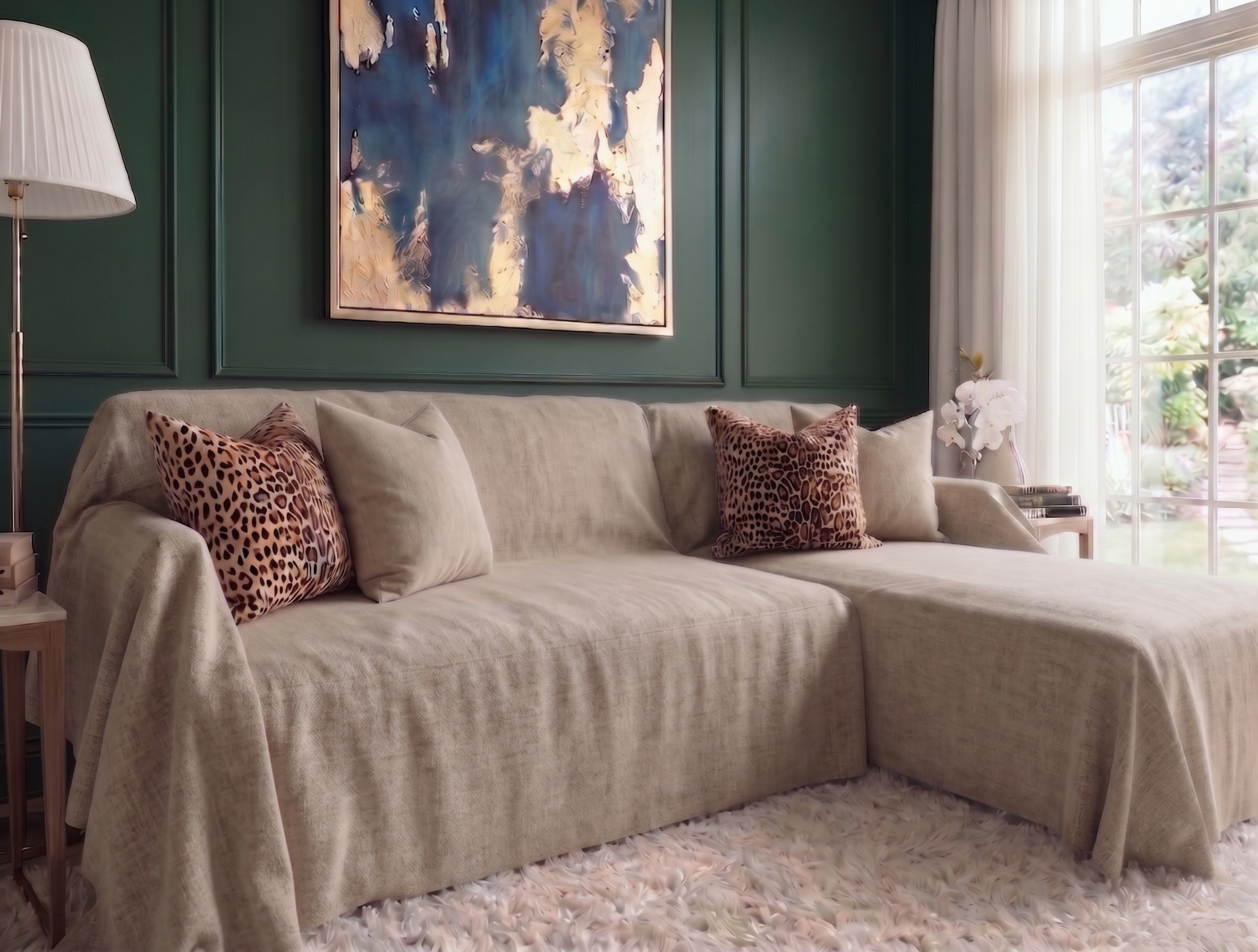 Water-Repellent Velvet Sofa Cover - L-Shaped