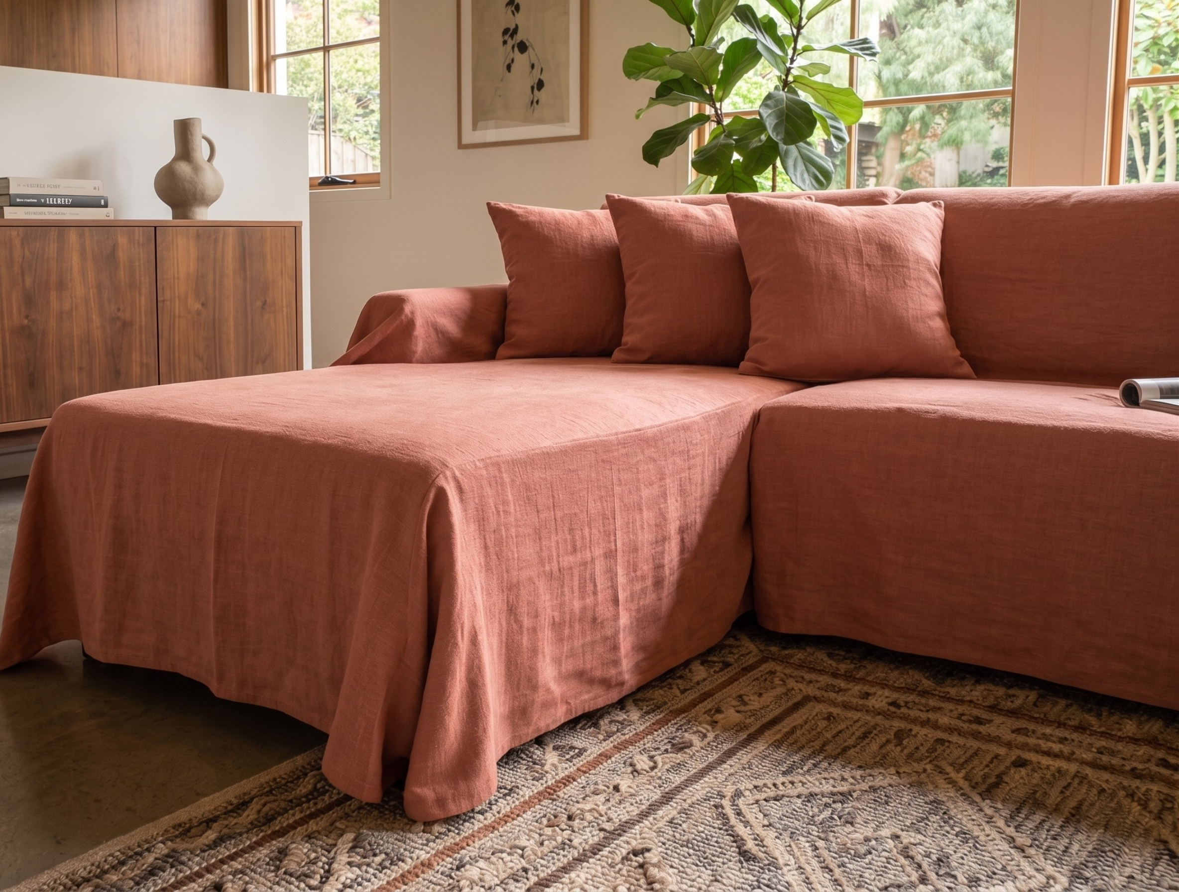 Linen Sofa Cover - L-Shaped