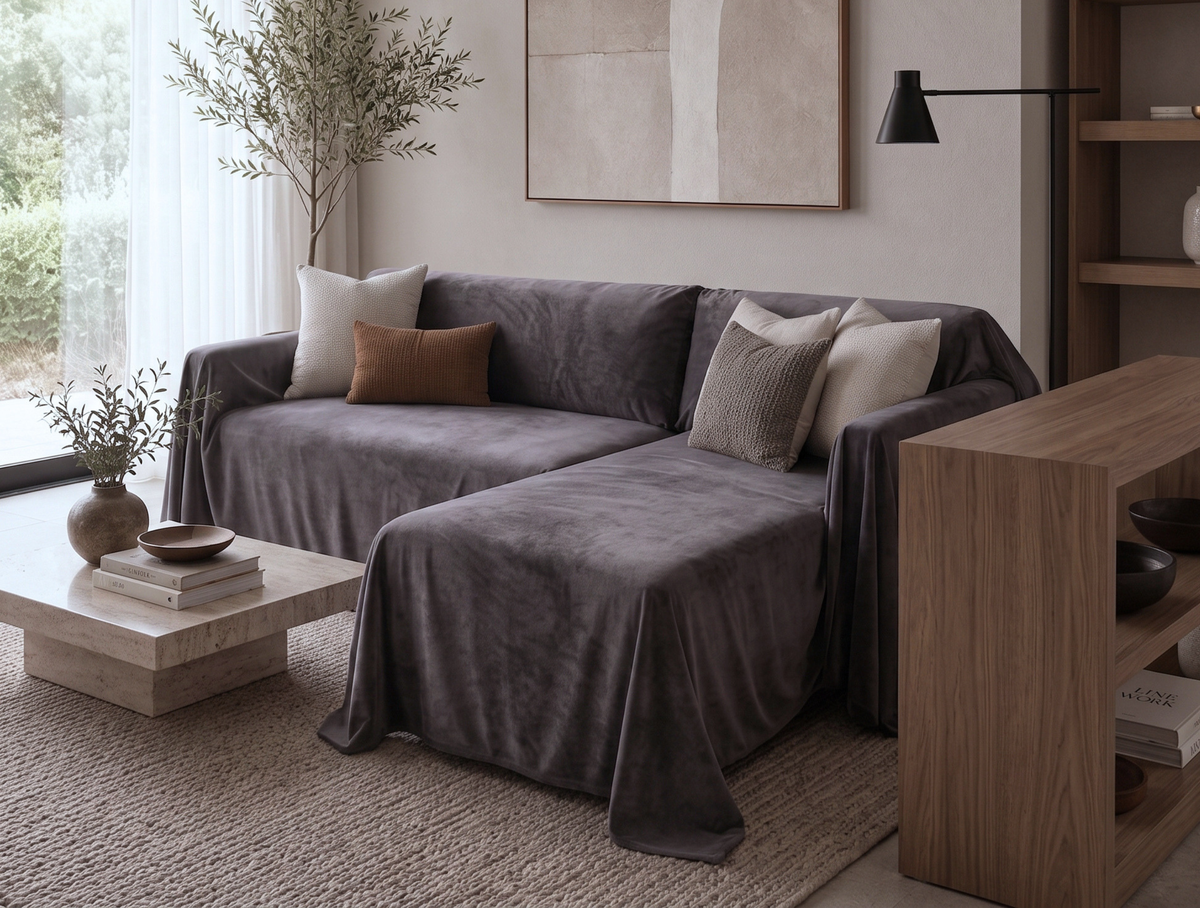 Velvet Sofa Cover (No Pleats) - L Shaped