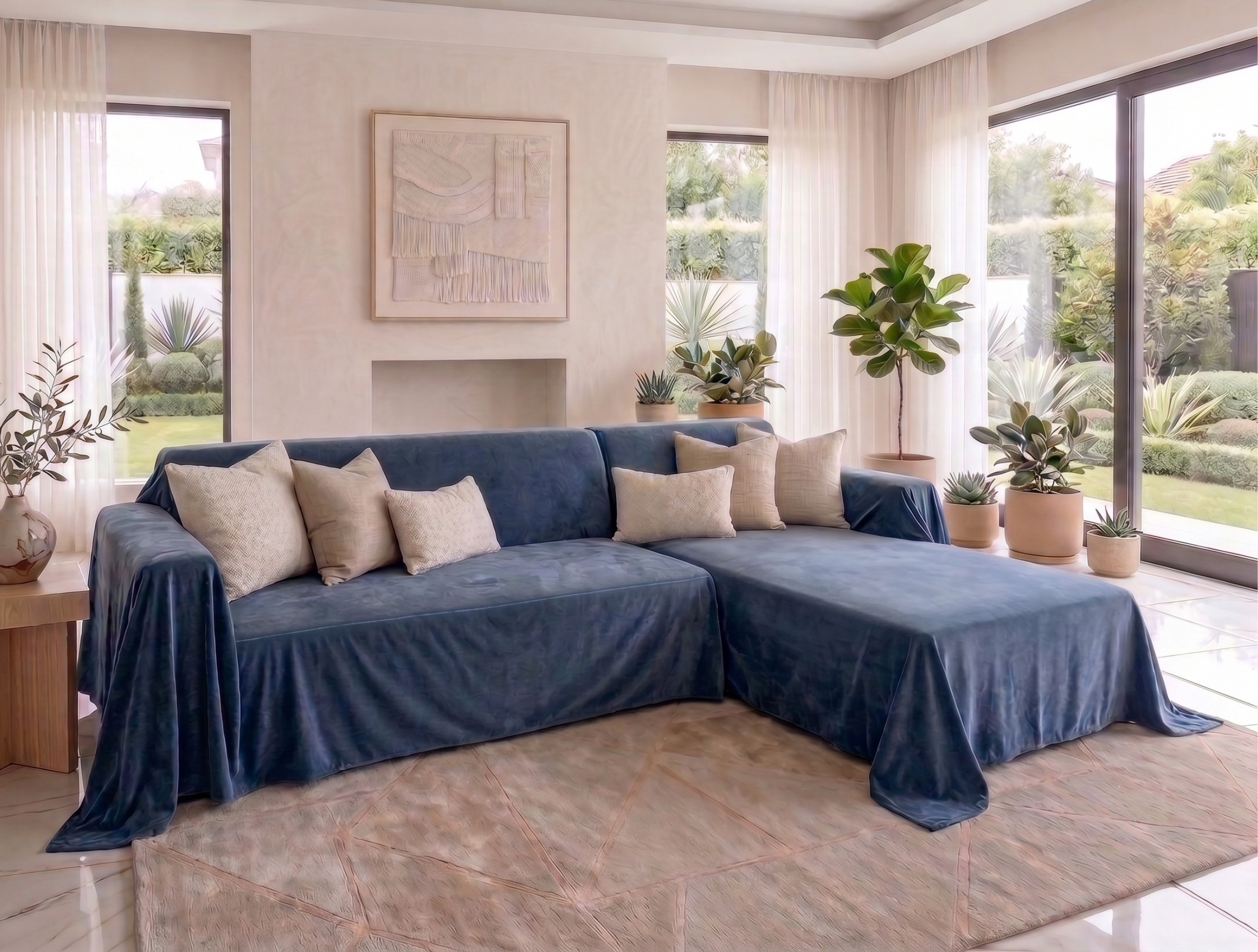 Water-Repellent Velvet Sofa Cover - L-Shaped