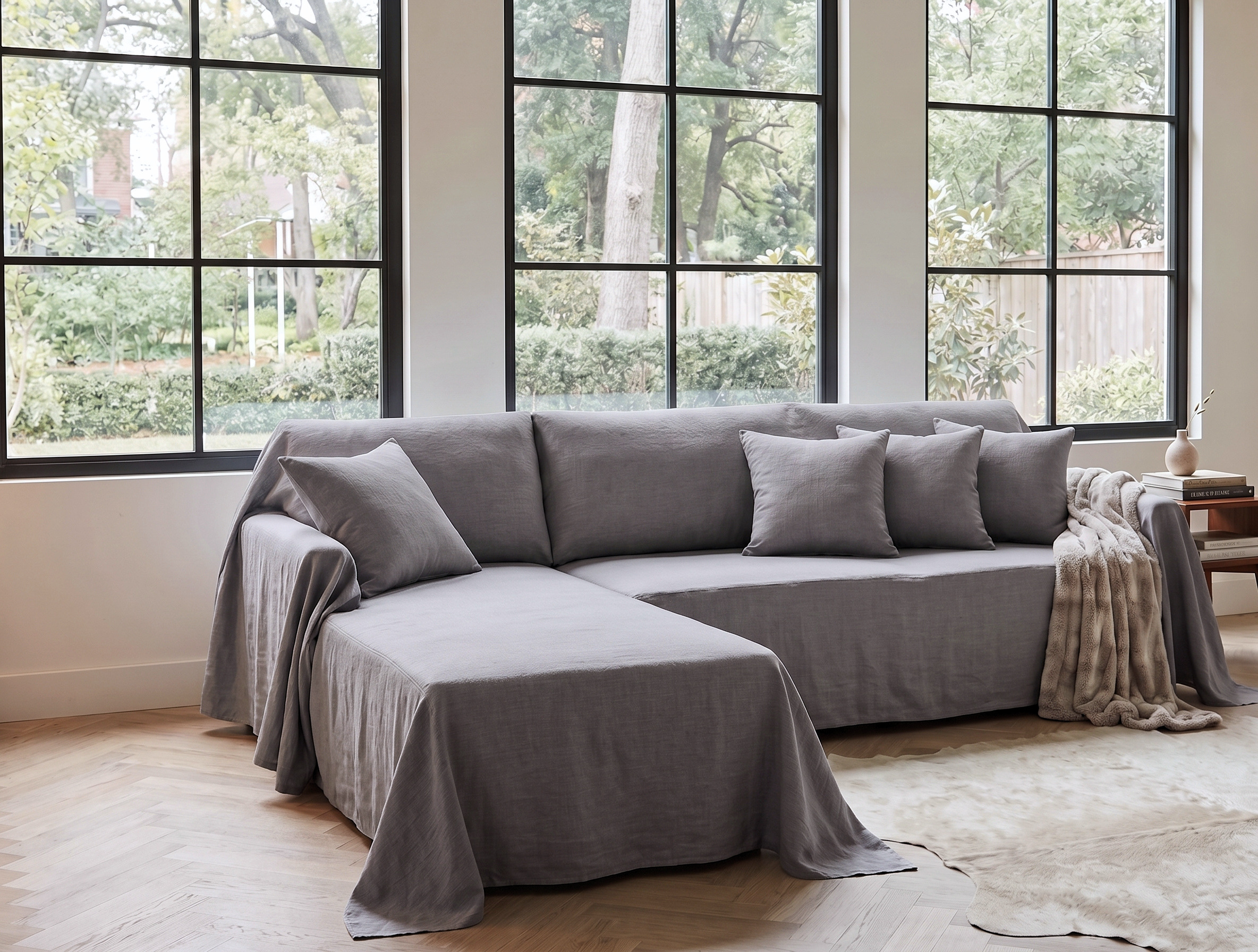 Linen Sofa Cover - L-Shaped