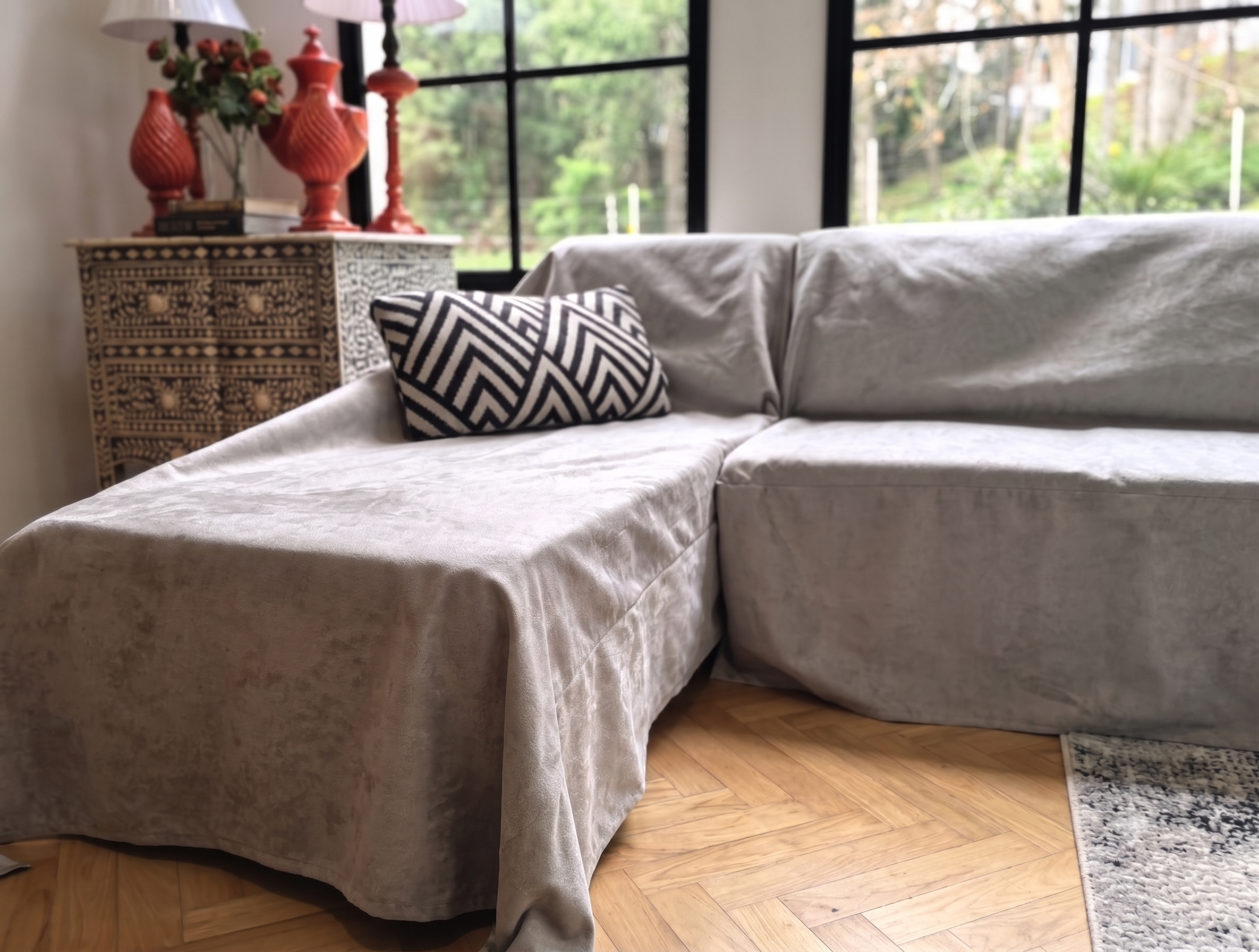 Water-Repellent Velvet Sofa Cover - L-Shaped