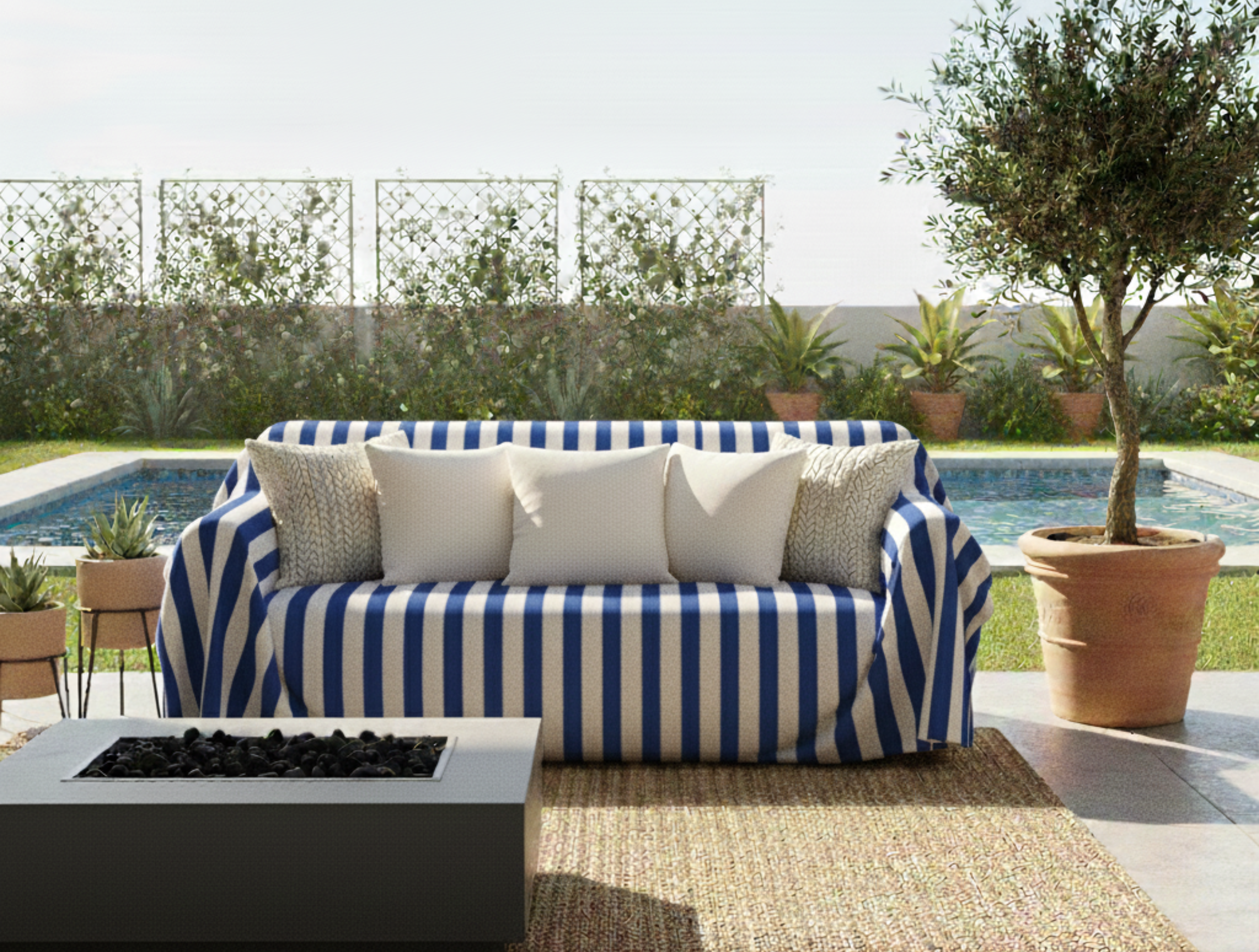 Striped Outdoor Sofa Cover - Standard