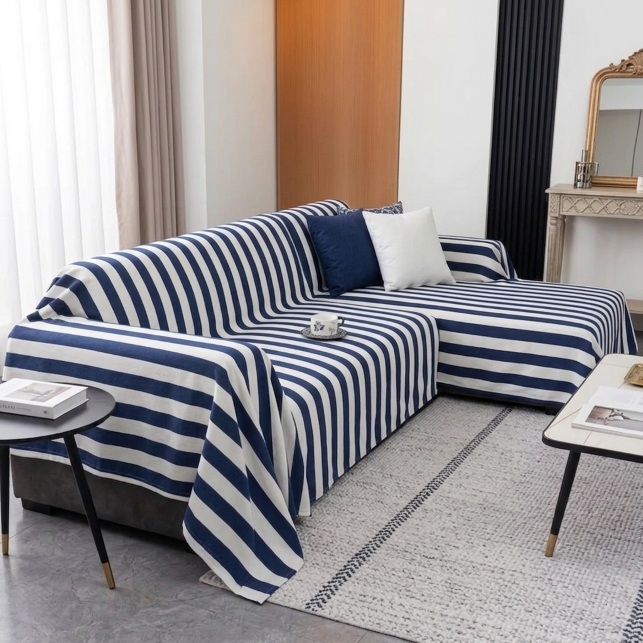 Striped Outdoor Sofa Cover - L-Shaped