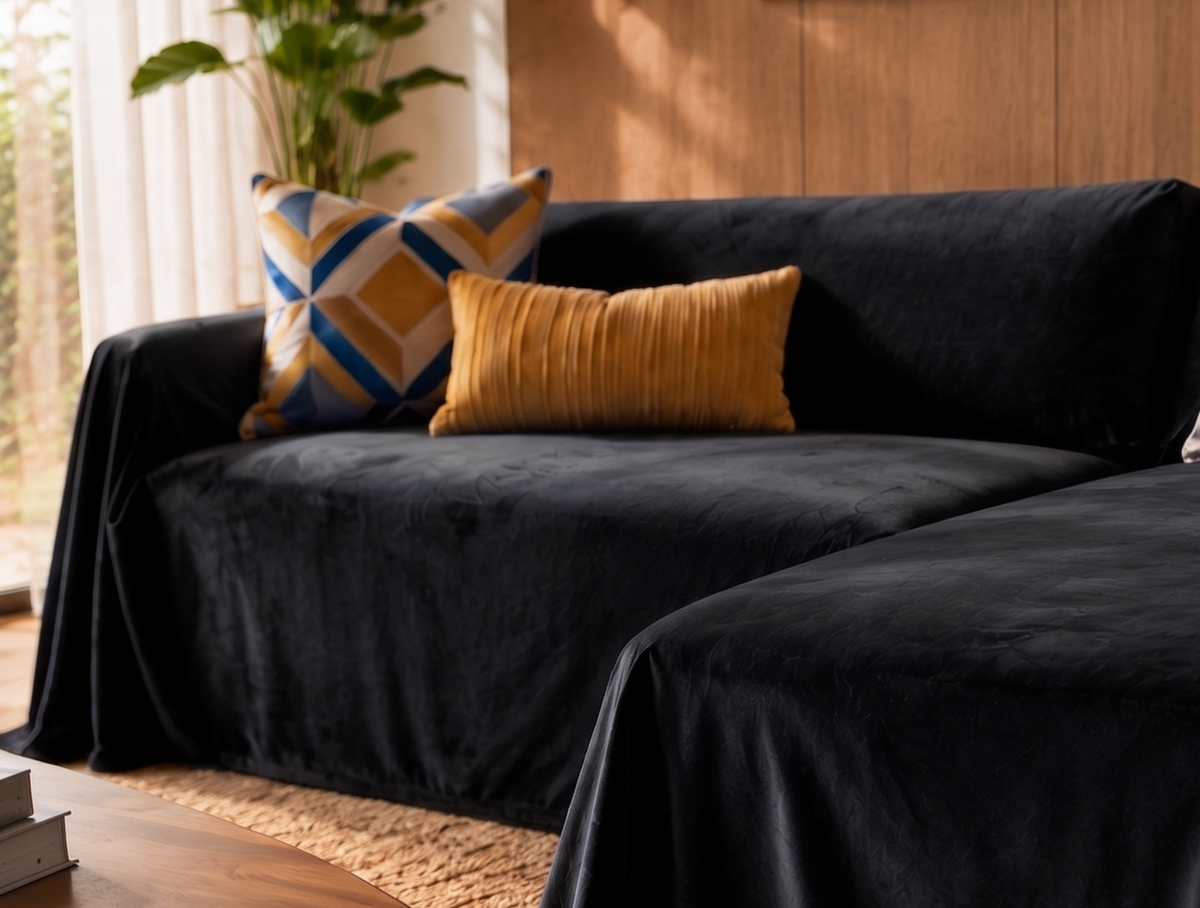 Velvet Sofa Cover (No Pleats) - L Shaped