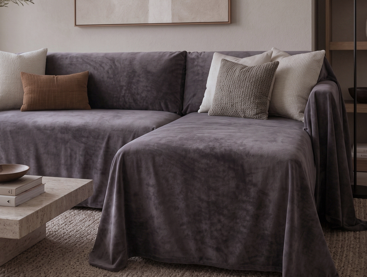 Velvet Sofa Cover (No Pleats) - L Shaped