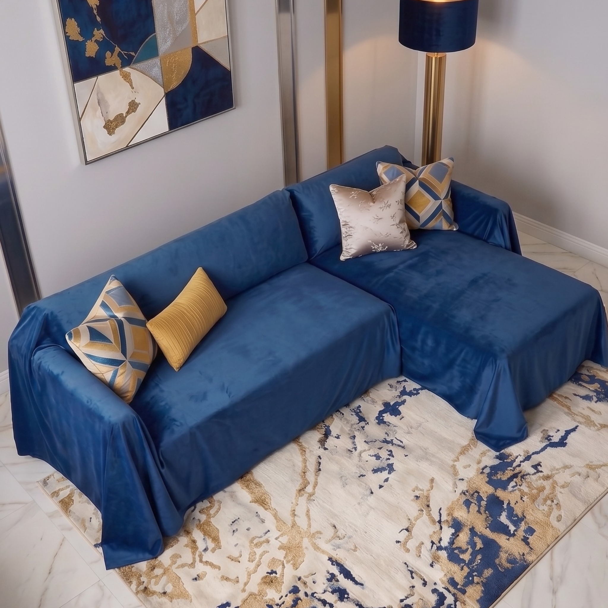 Velvet Sofa Cover (No Pleats) - L Shaped