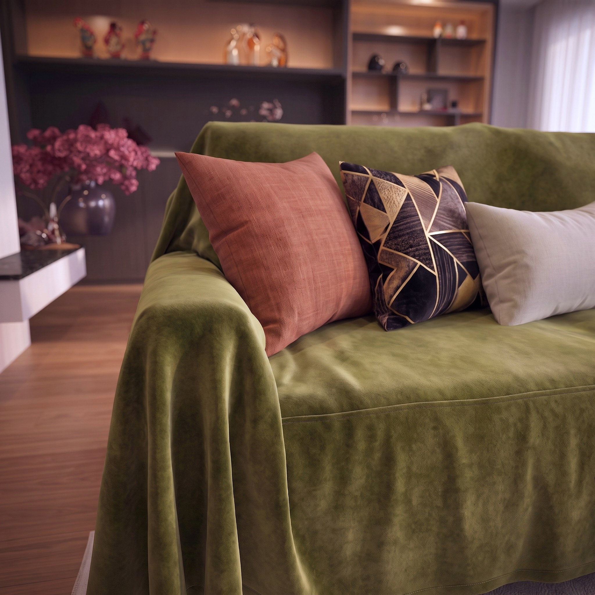 Velvet Sofa Cover (No Pleats) - L Shaped