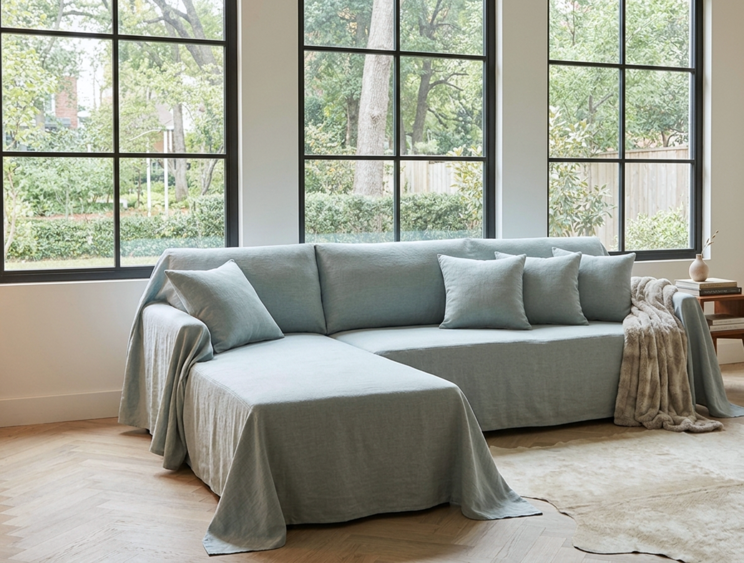 Linen Sofa Cover - L-Shaped