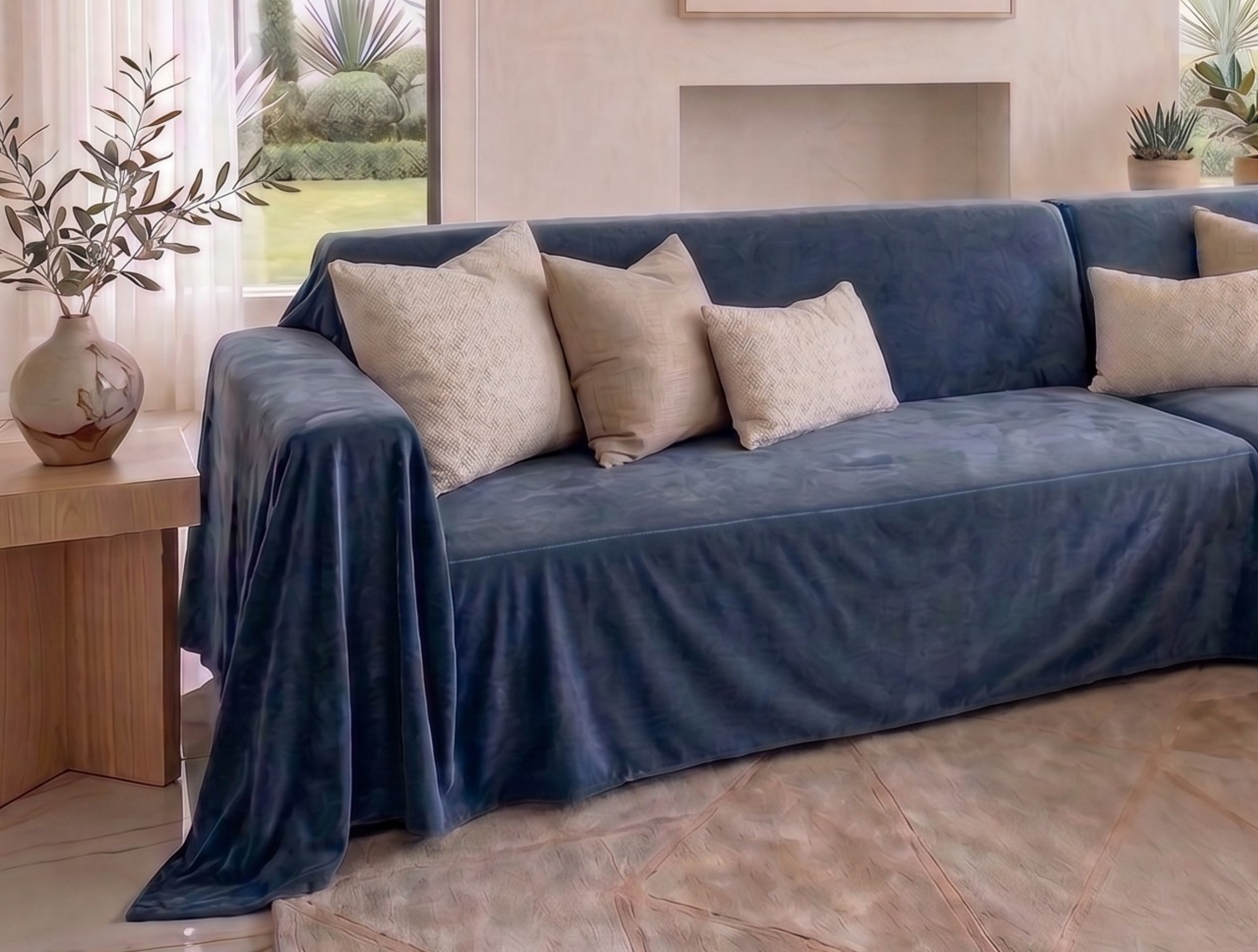 Water-Repellent Velvet Sofa Cover - L-Shaped