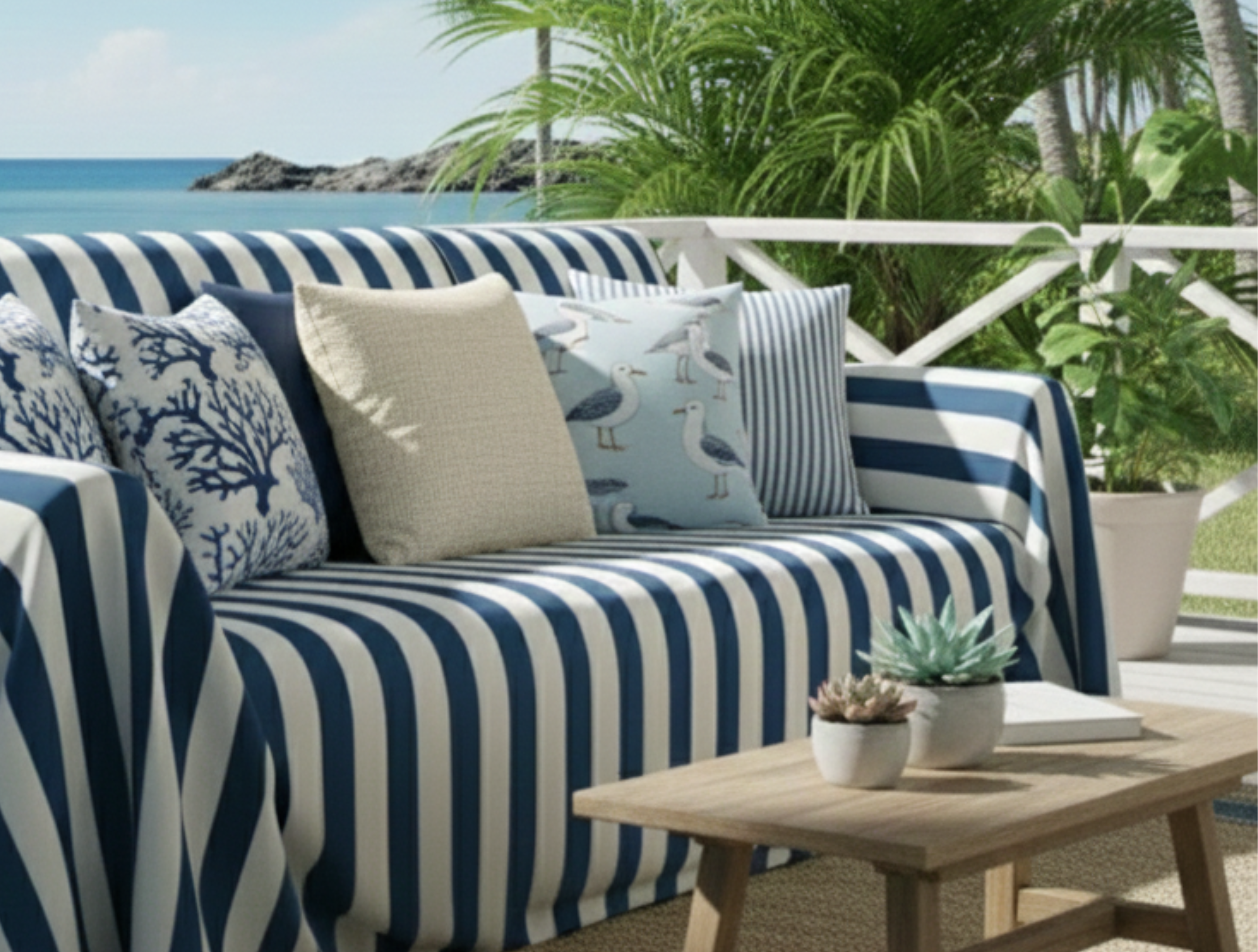 Striped Outdoor Sofa Cover - Standard