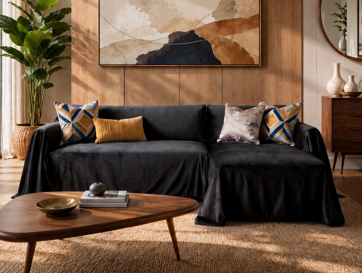 Velvet Sofa Cover (No Pleats) - L Shaped