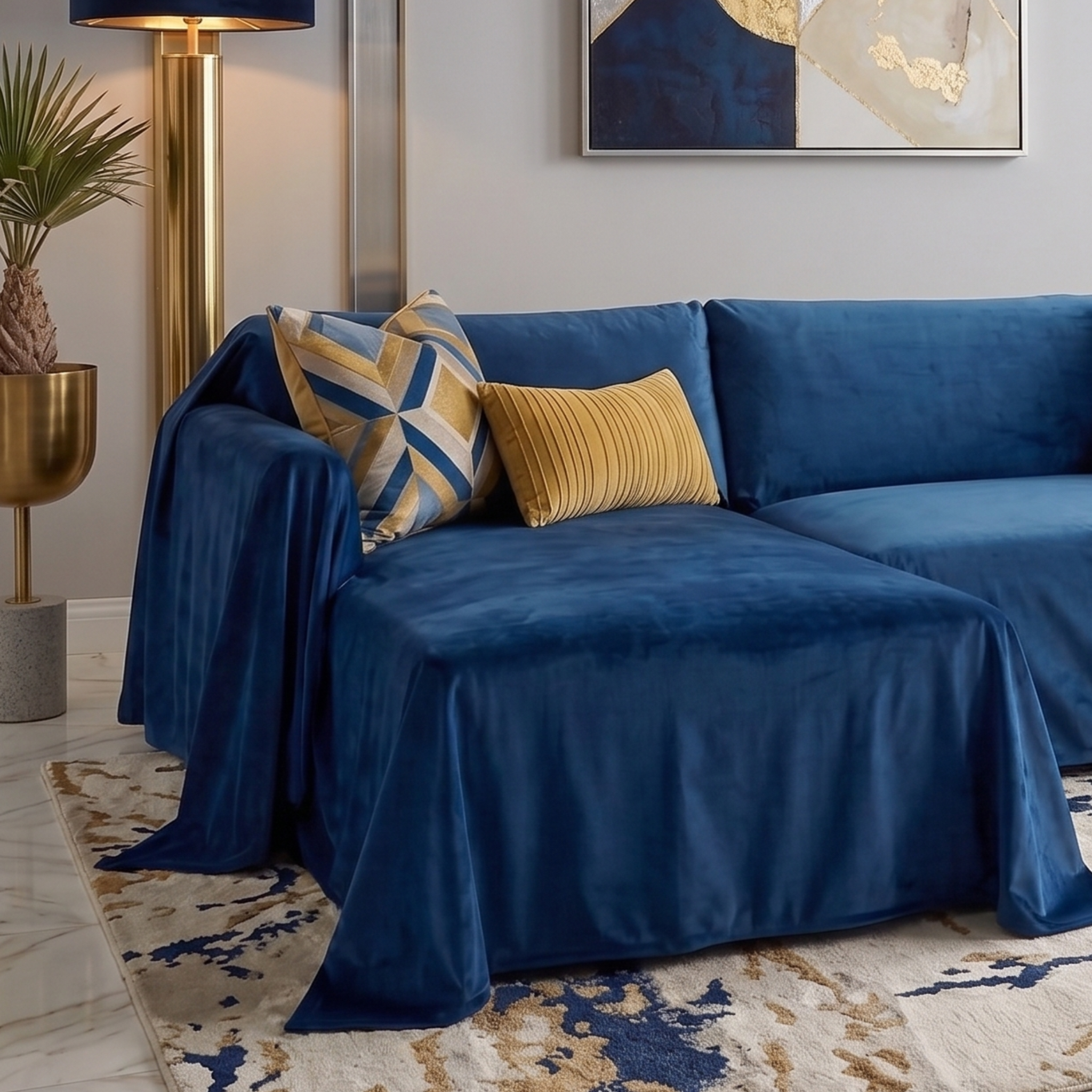 Velvet Sofa Cover (No Pleats) - L Shaped