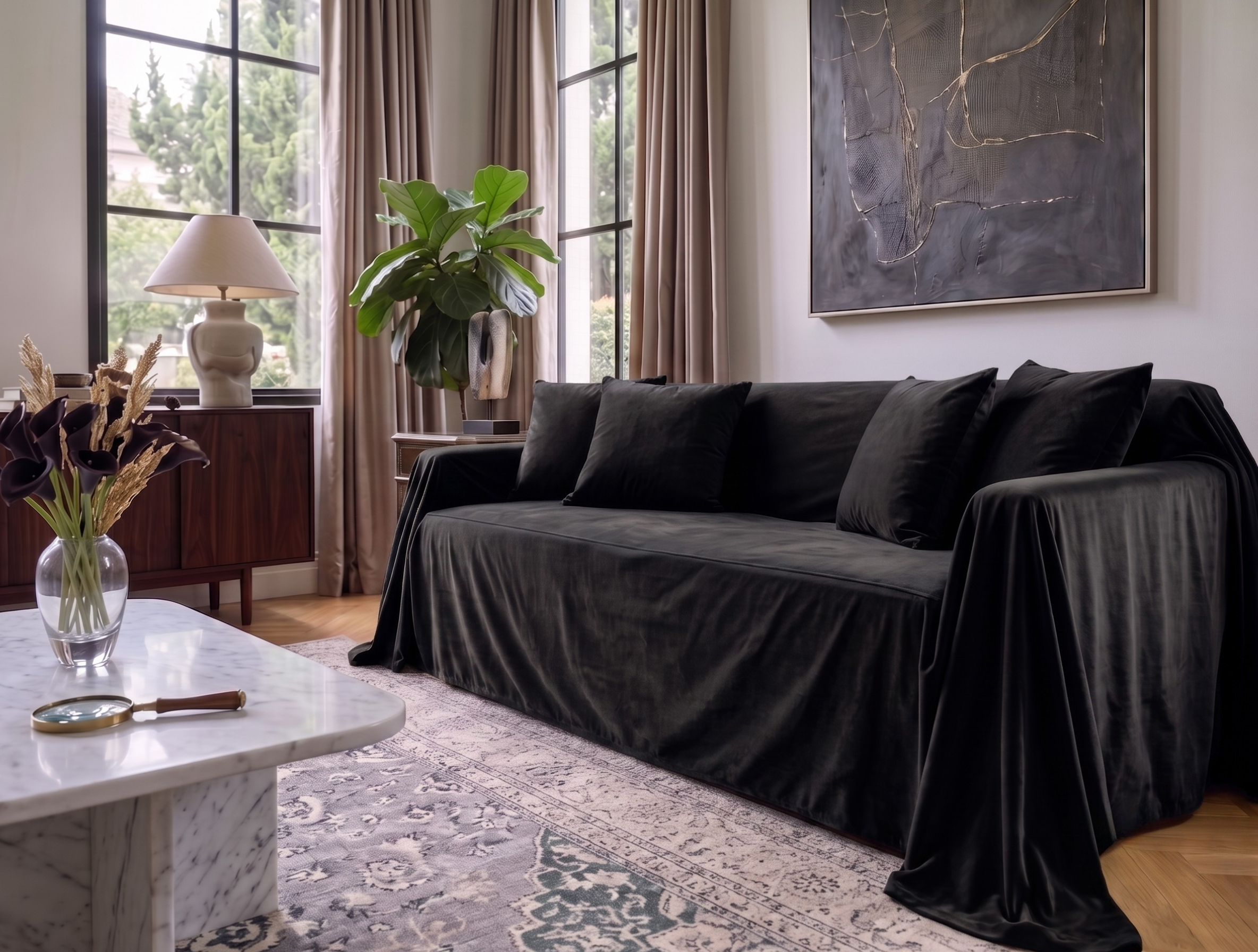 Velvet Sofa Cover (No Pleats) - Standard