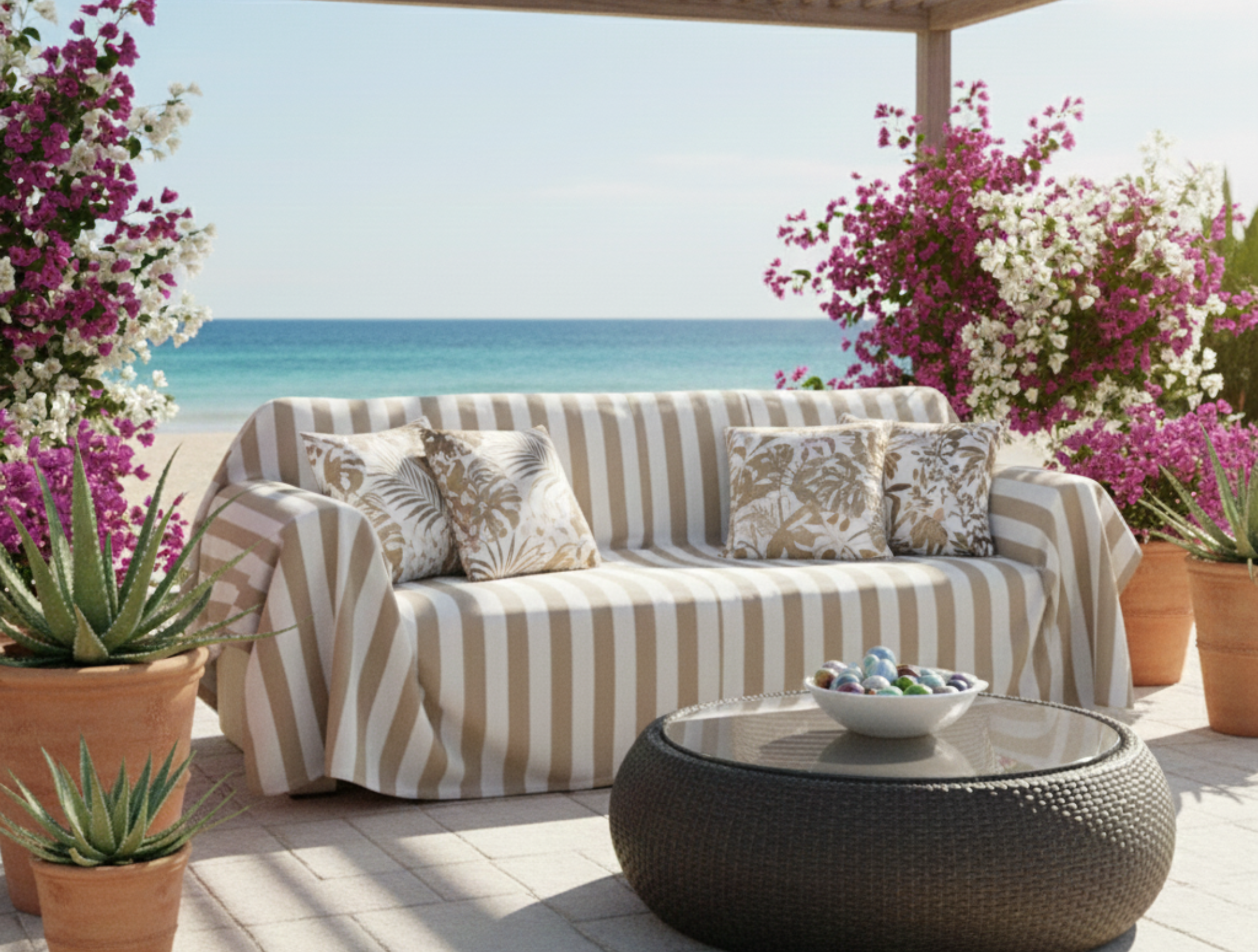 Striped Outdoor Sofa Cover - Standard
