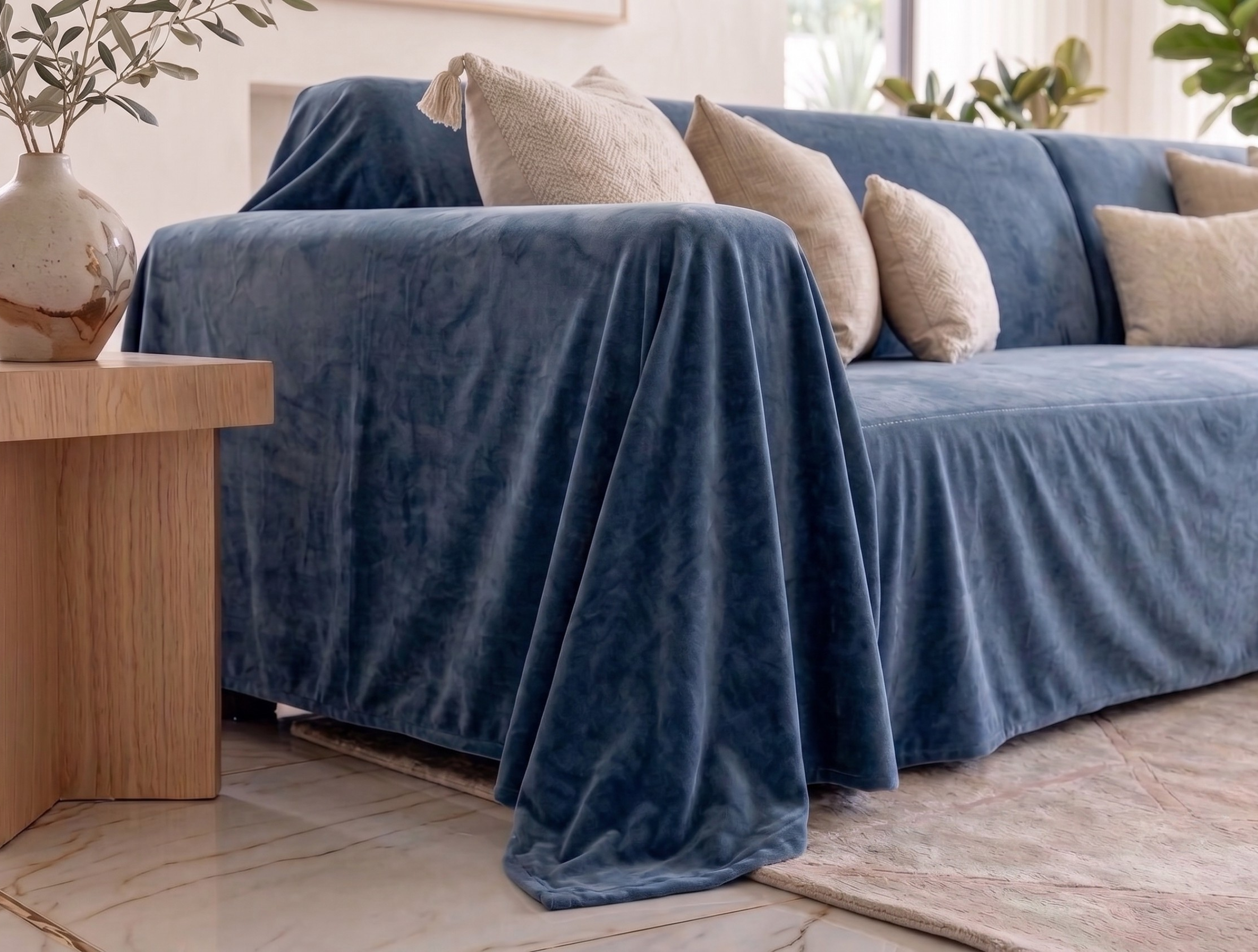Water-Repellent Velvet Sofa Cover - L-Shaped