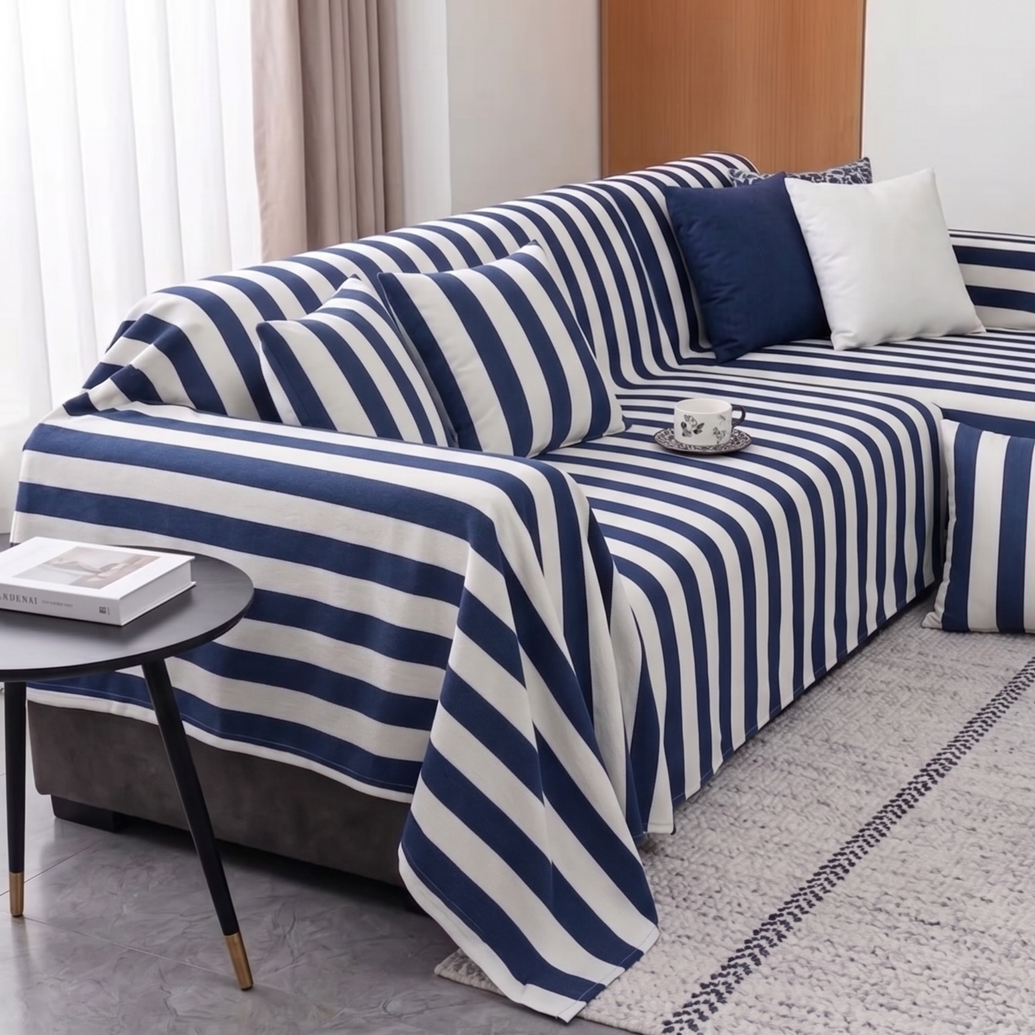 Striped Outdoor Sofa Cover - L-Shaped
