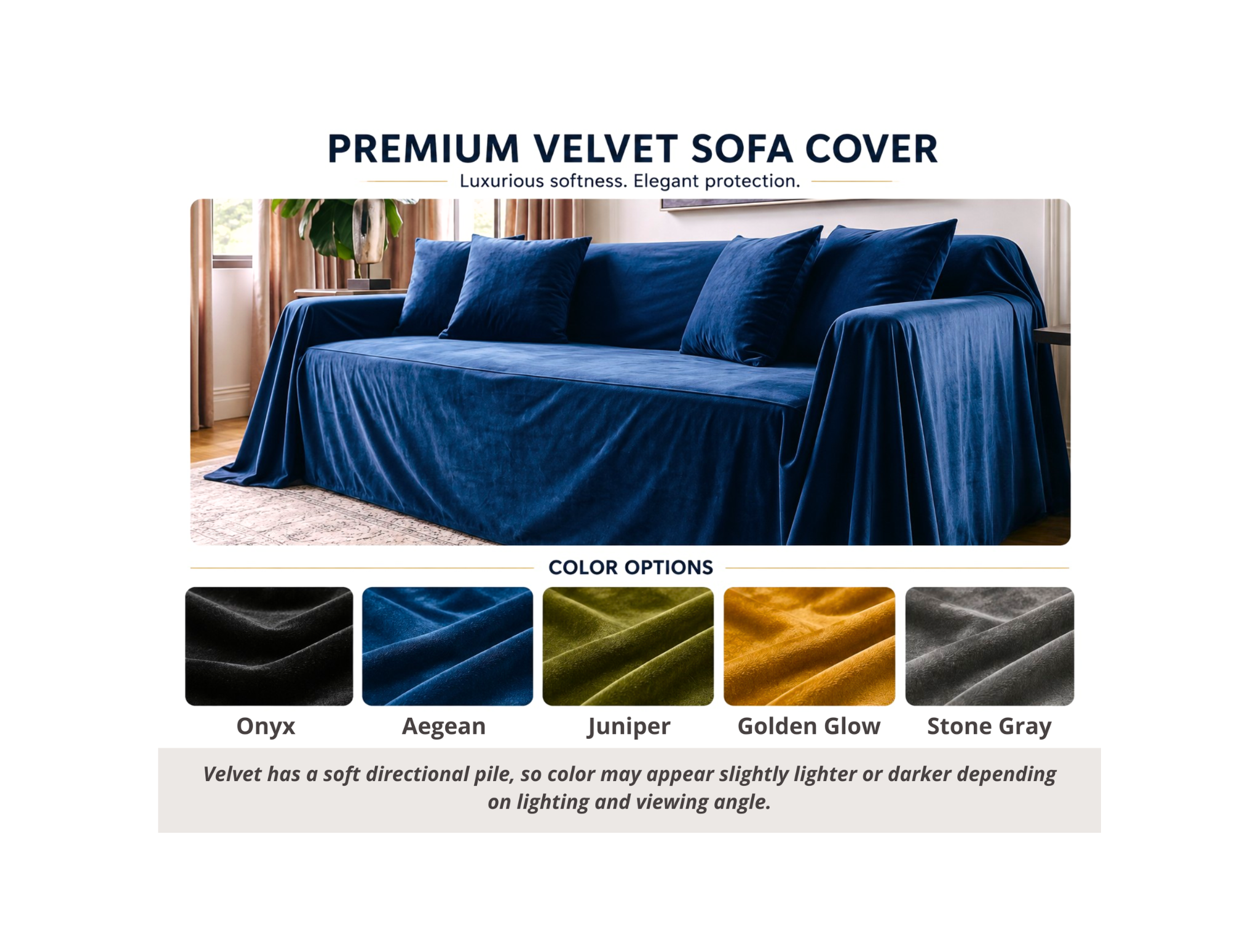 Velvet Sofa Cover (No Pleats) - Standard