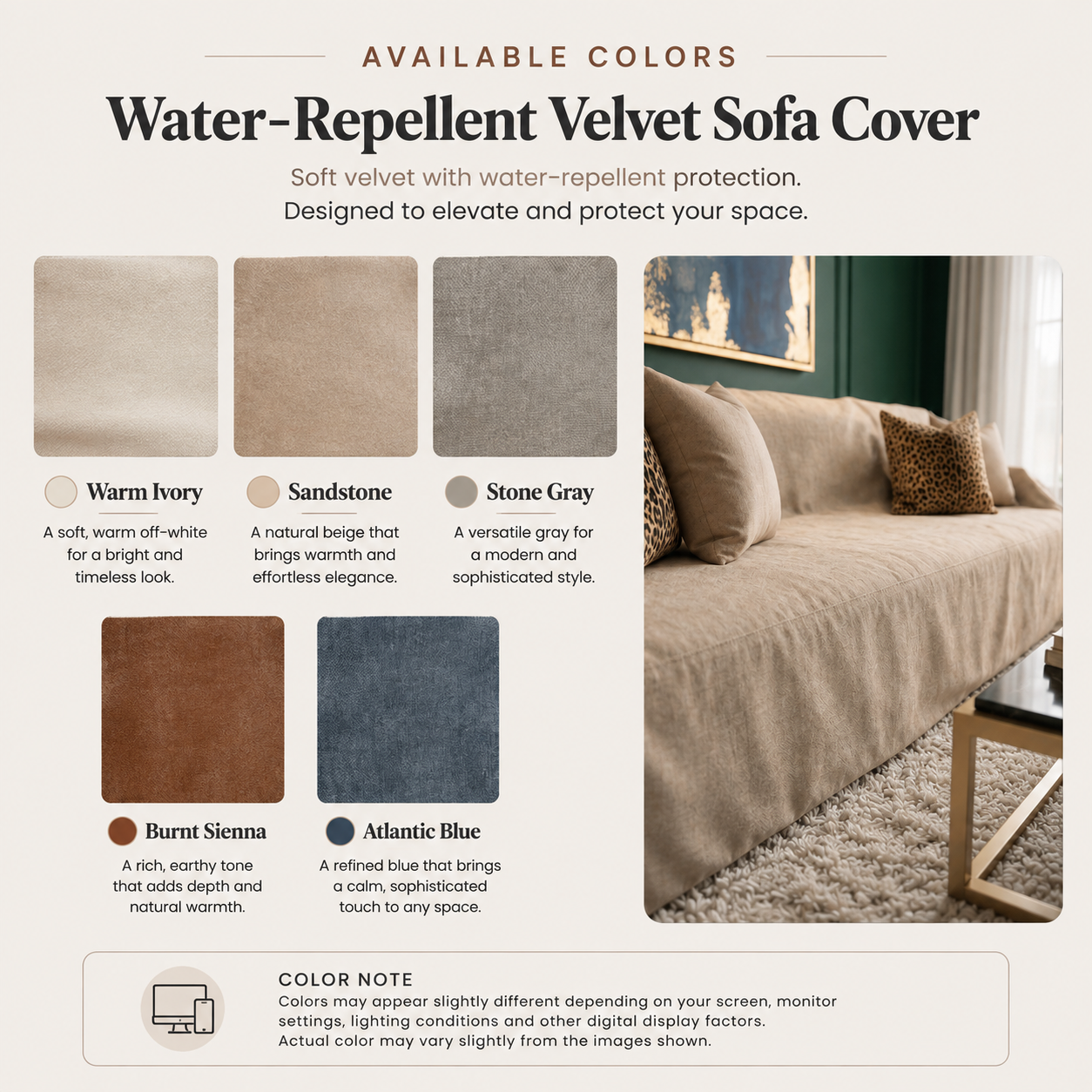 Water-Repellent Velvet Sofa Cover - L-Shaped