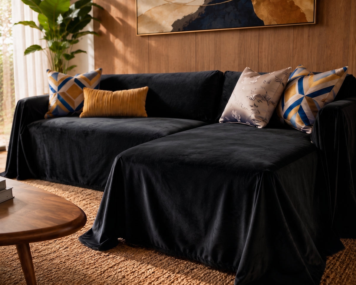 Velvet Sofa Cover (No Pleats) - L Shaped