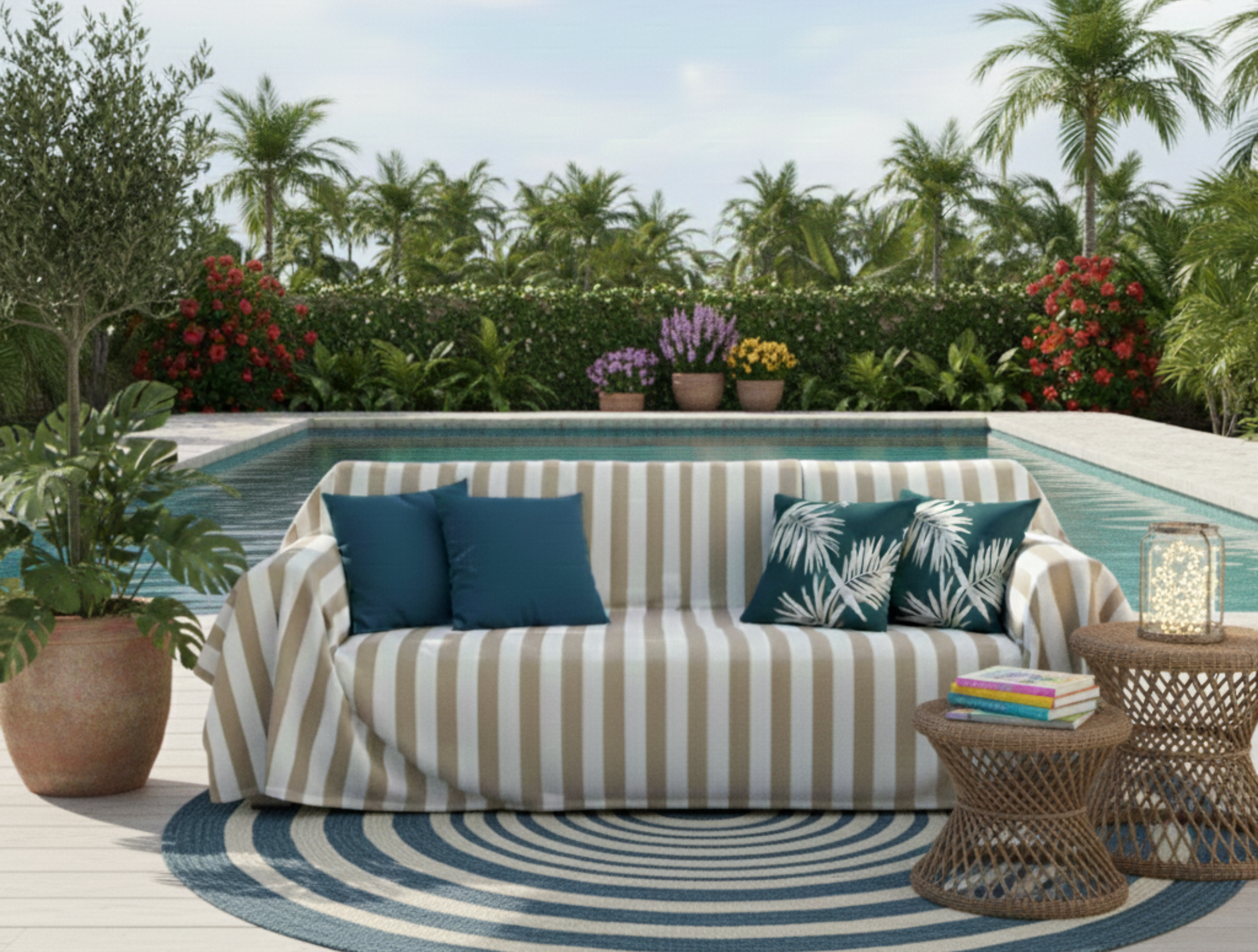Striped Outdoor Sofa Cover - Standard