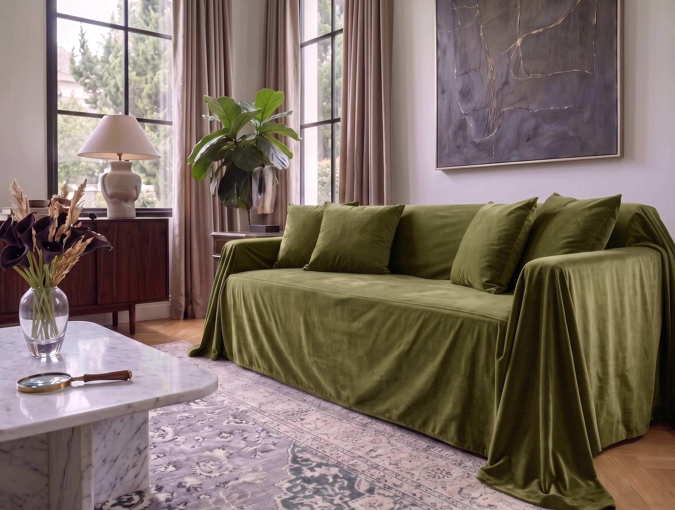 Velvet Sofa Cover (No Pleats) - Standard