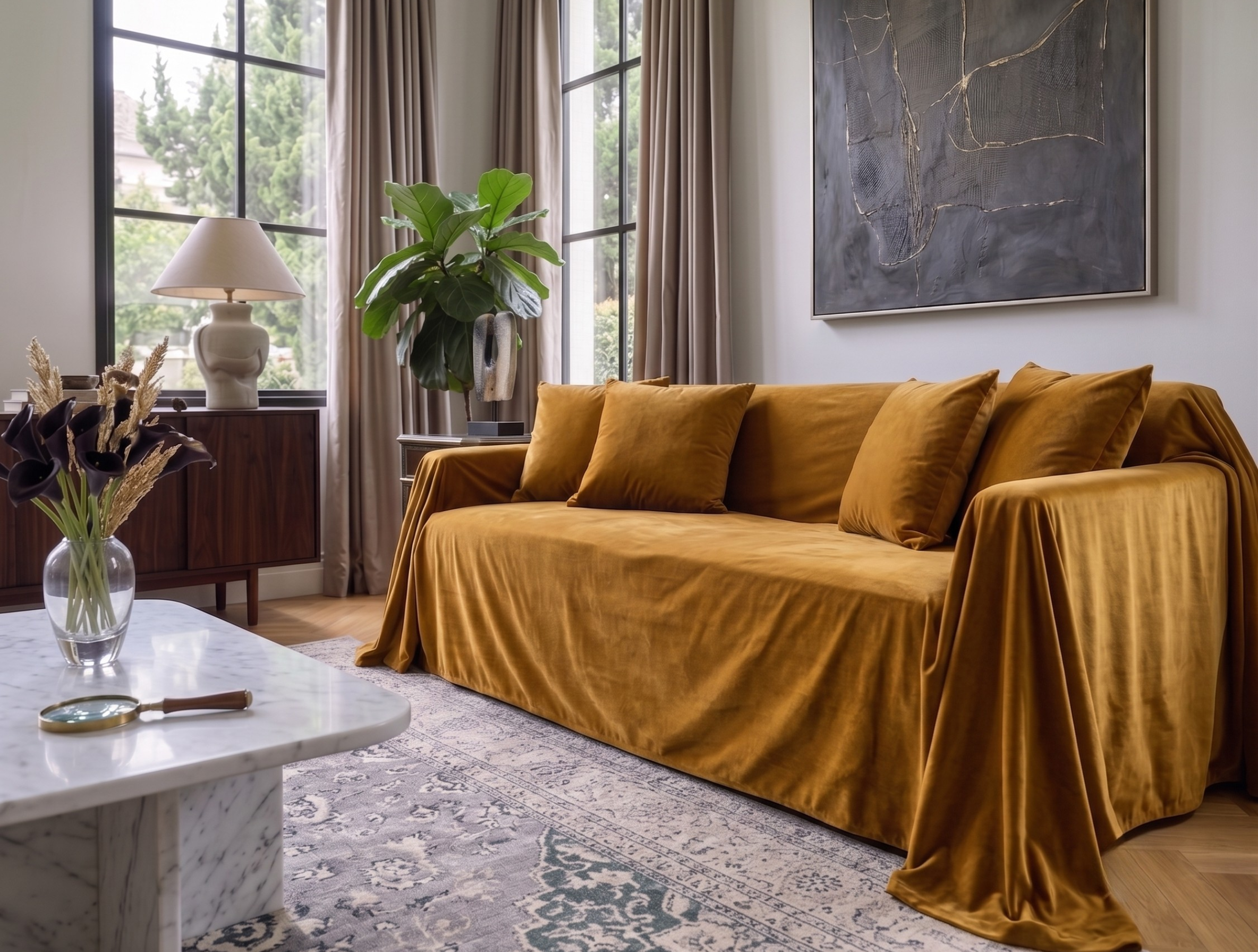 Velvet Sofa Cover (No Pleats) - Standard