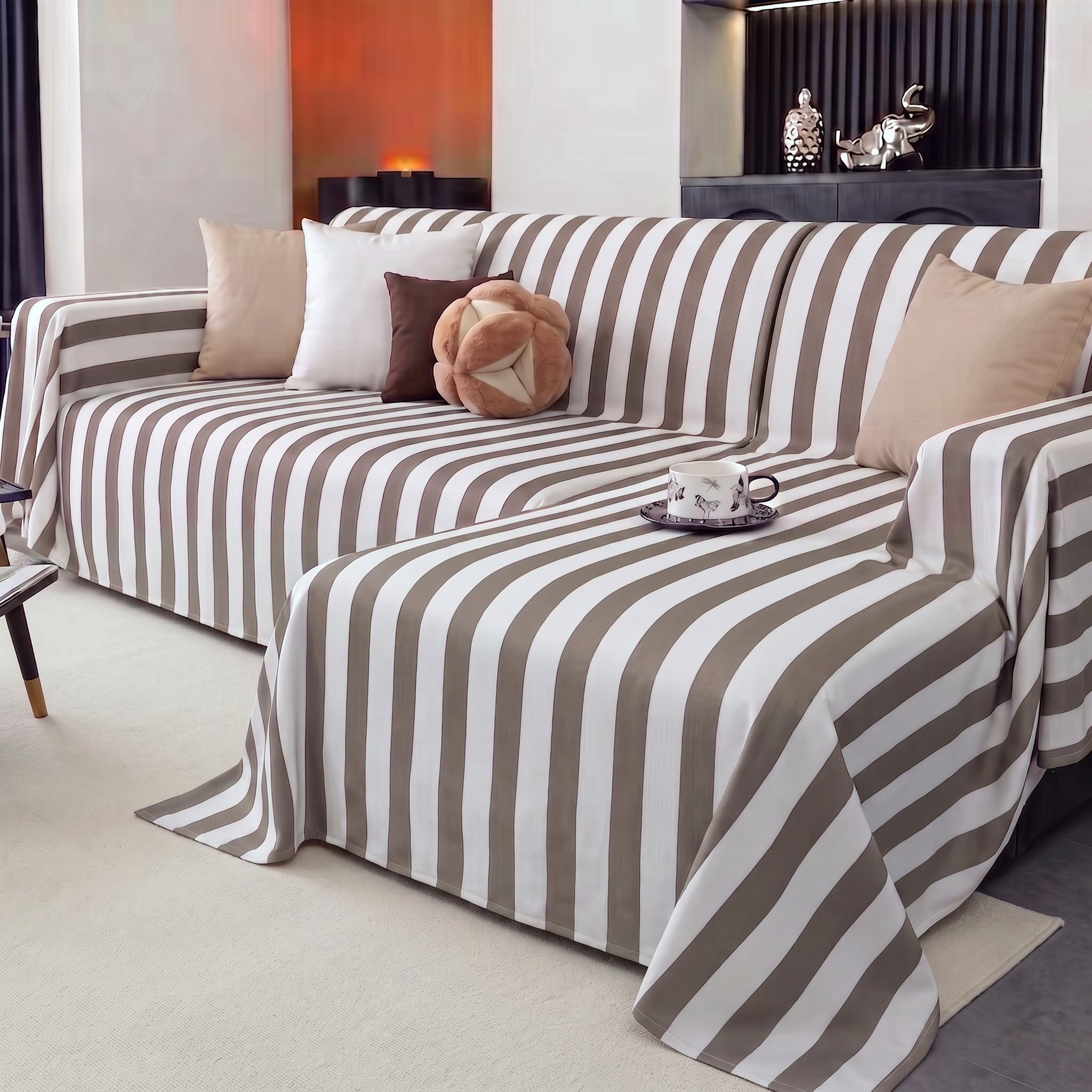 Striped Outdoor Sofa Cover - L-Shaped