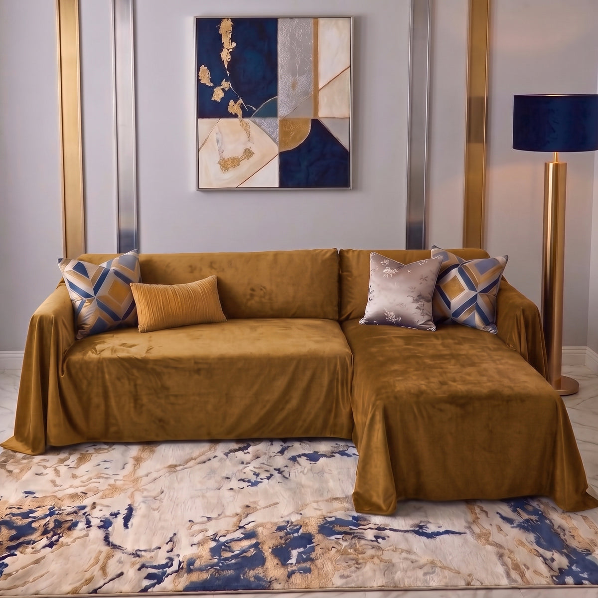 Velvet Sofa Cover (No Pleats) - L Shaped