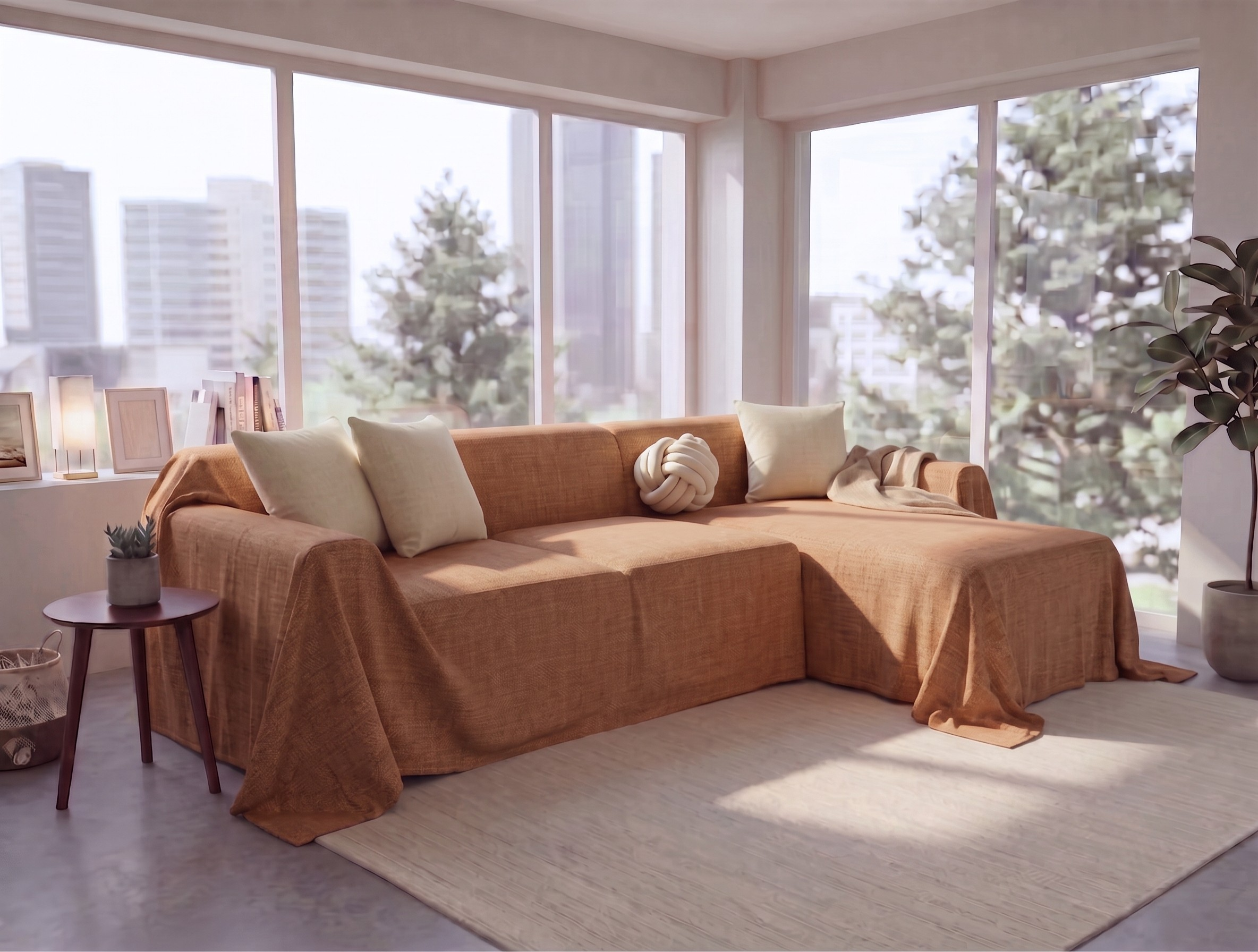 Water-Repellent Velvet Sofa Cover - L-Shaped