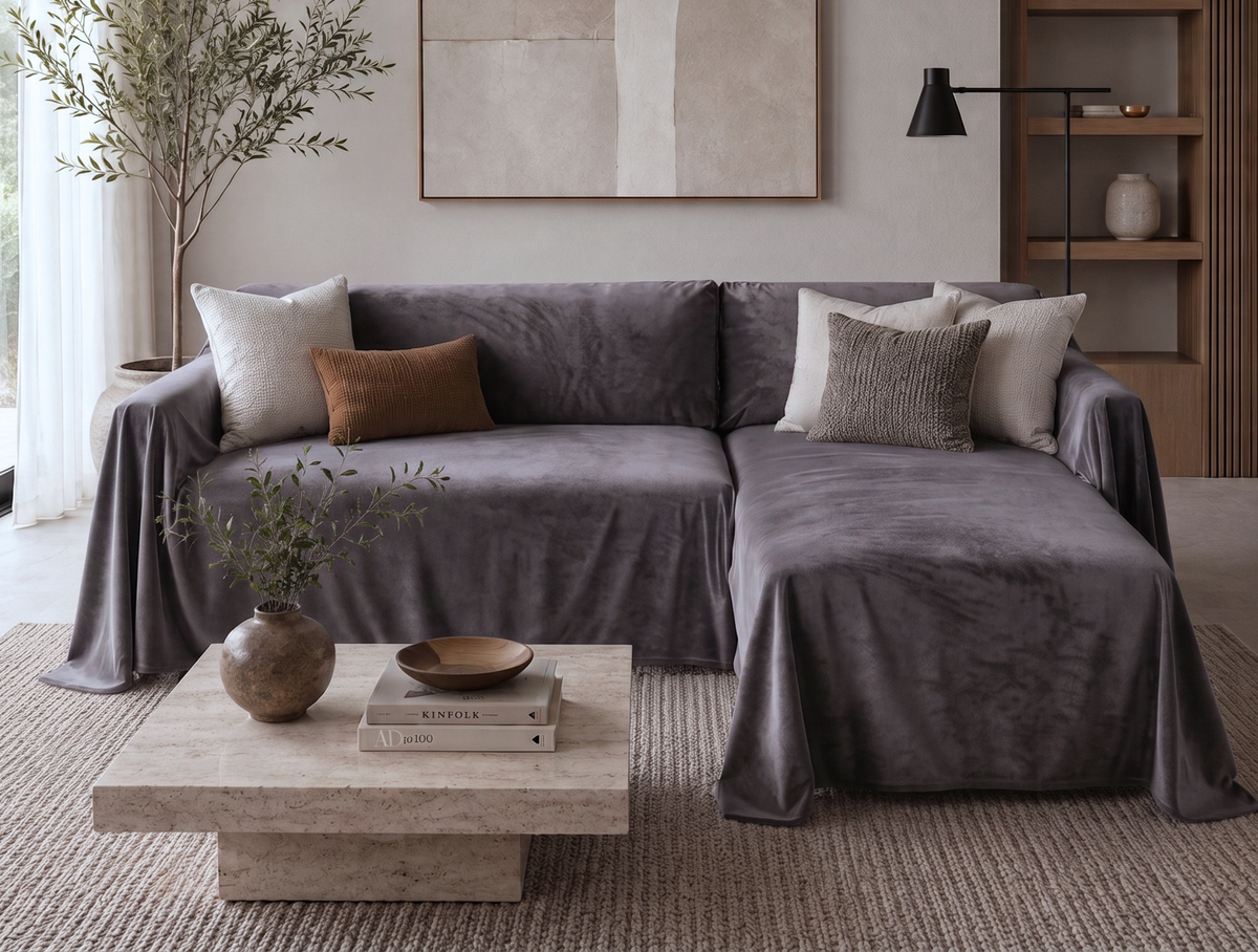 Velvet Sofa Cover (No Pleats) - L Shaped