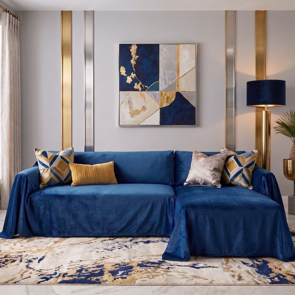 Velvet Sofa Cover (No Pleats) - L Shaped