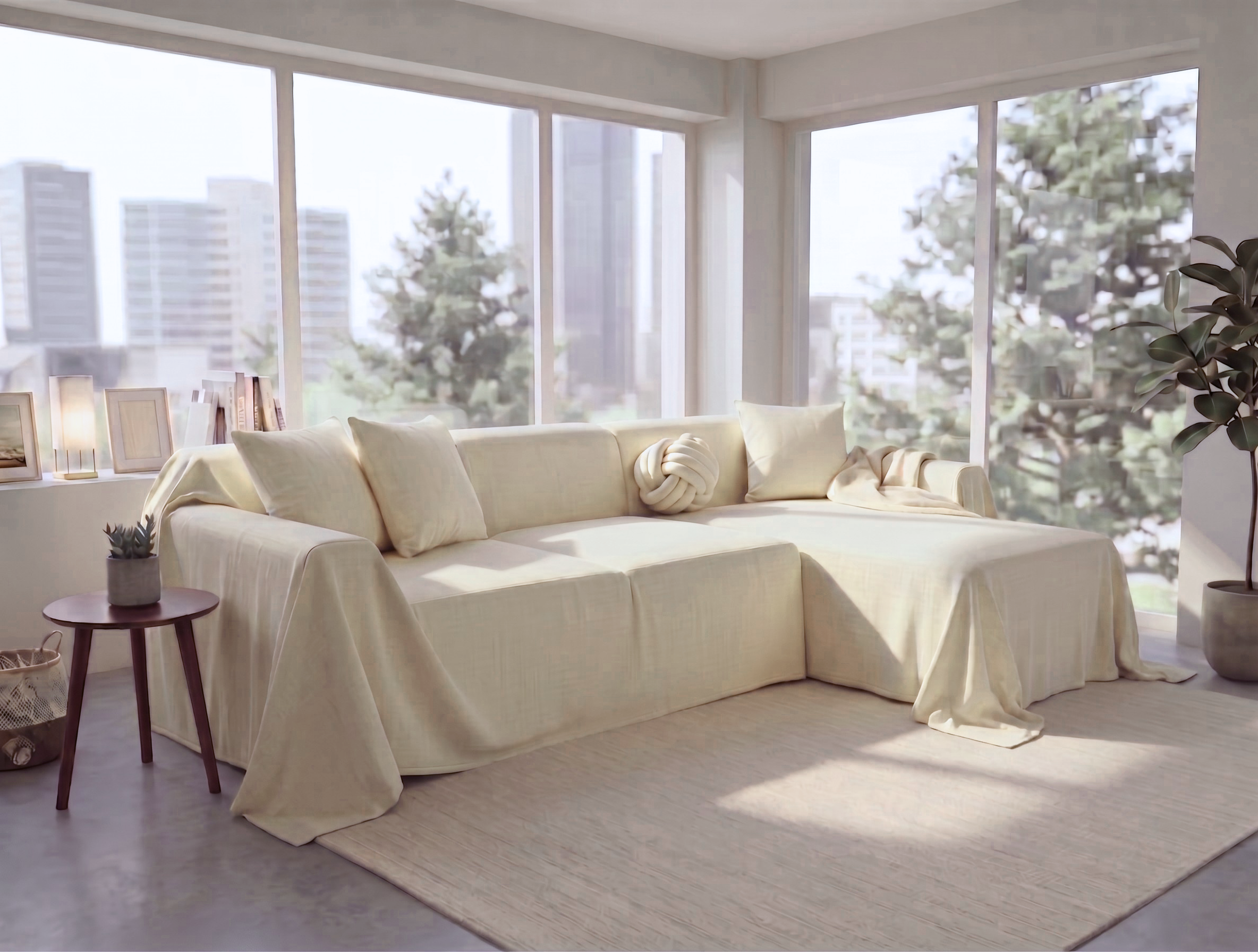 Water-Repellent Velvet Sofa Cover - L-Shaped