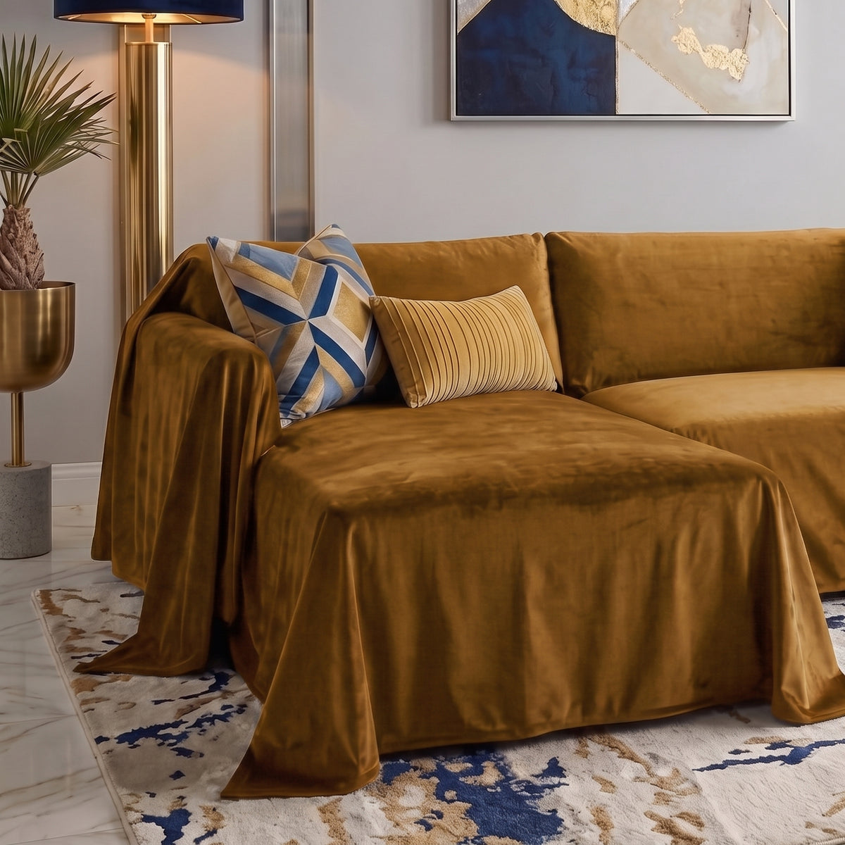 Velvet Sofa Cover (No Pleats) - L Shaped