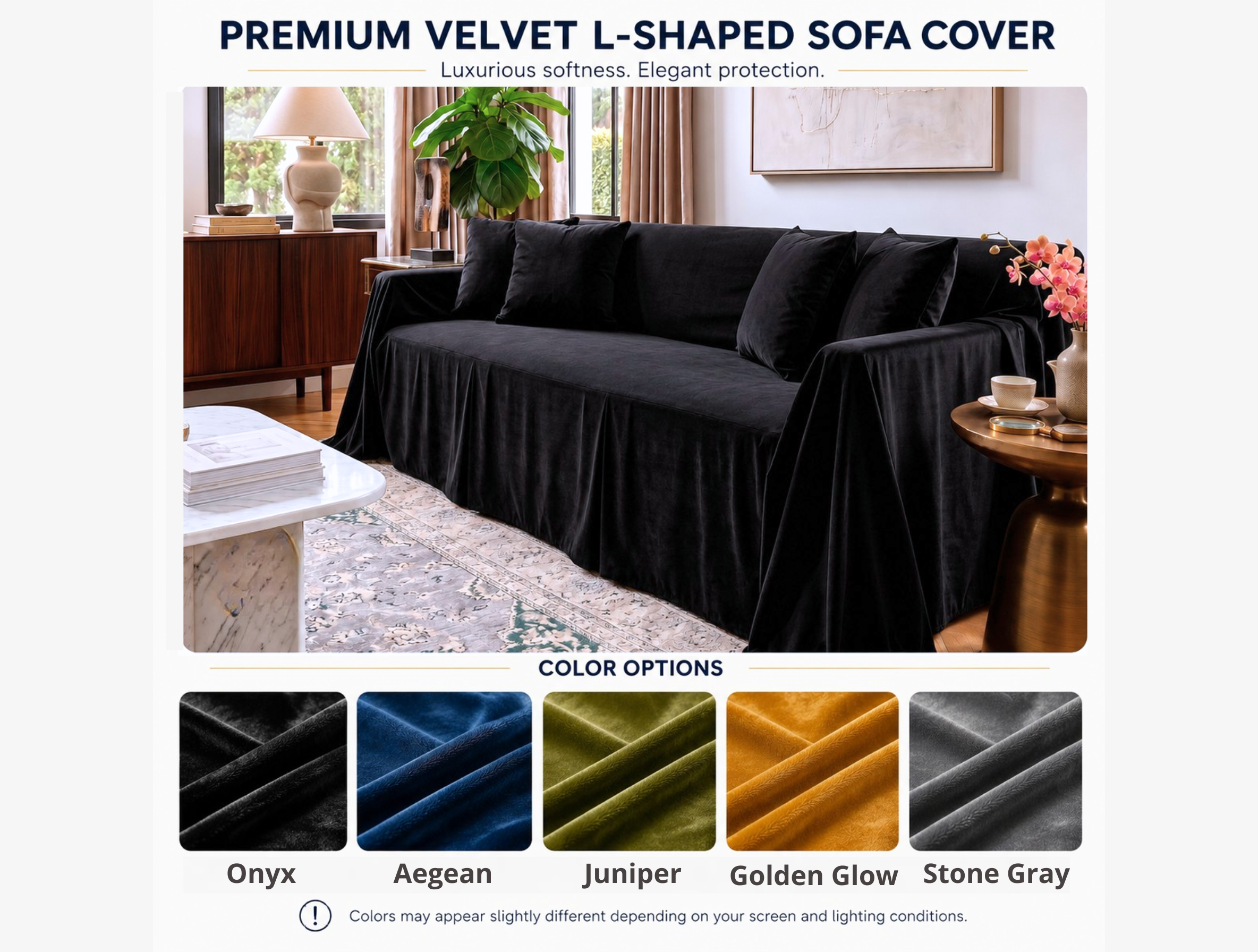 Velvet Sofa Cover (With Pleats) - Standard