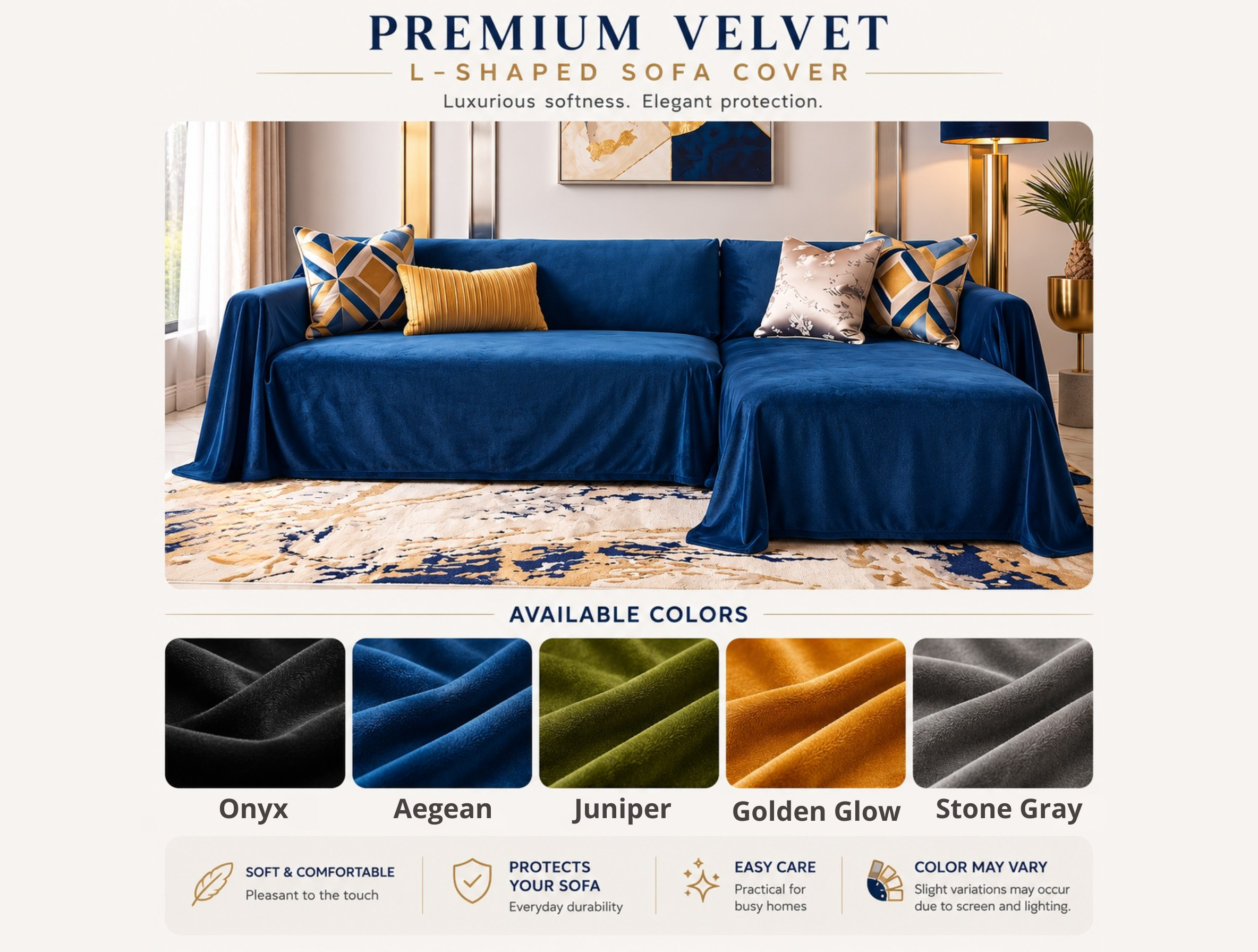 Velvet Sofa Cover (No Pleats) - L Shaped